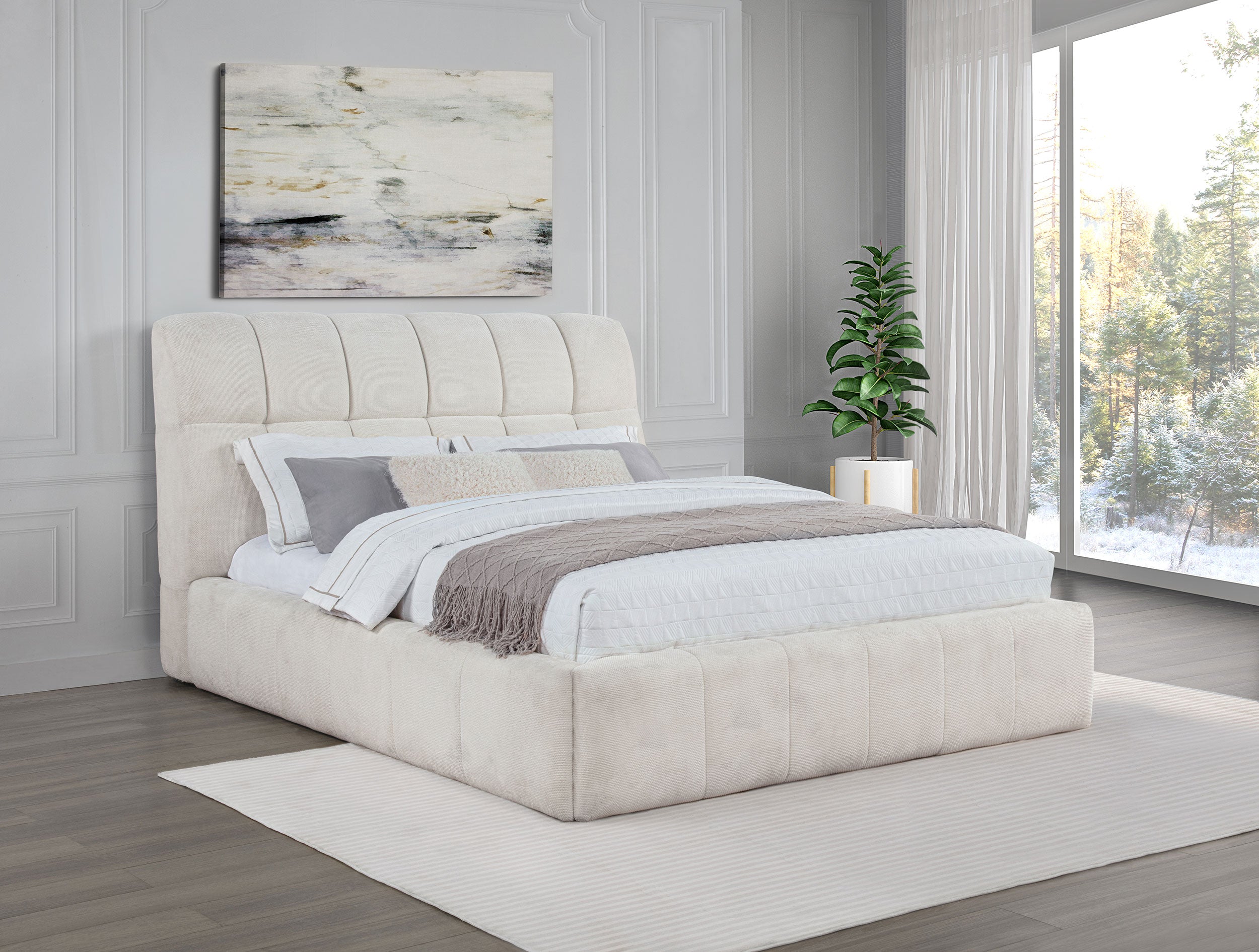 Nollet 48-inch Upholstered Queen Panel Platform Bed Cream — view 2