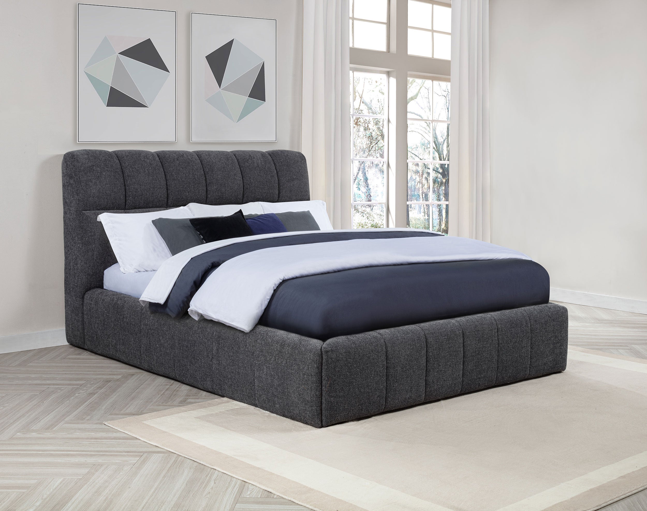 Nollet 48-inch Upholstered Queen Panel Platform Bed Grey — view 2