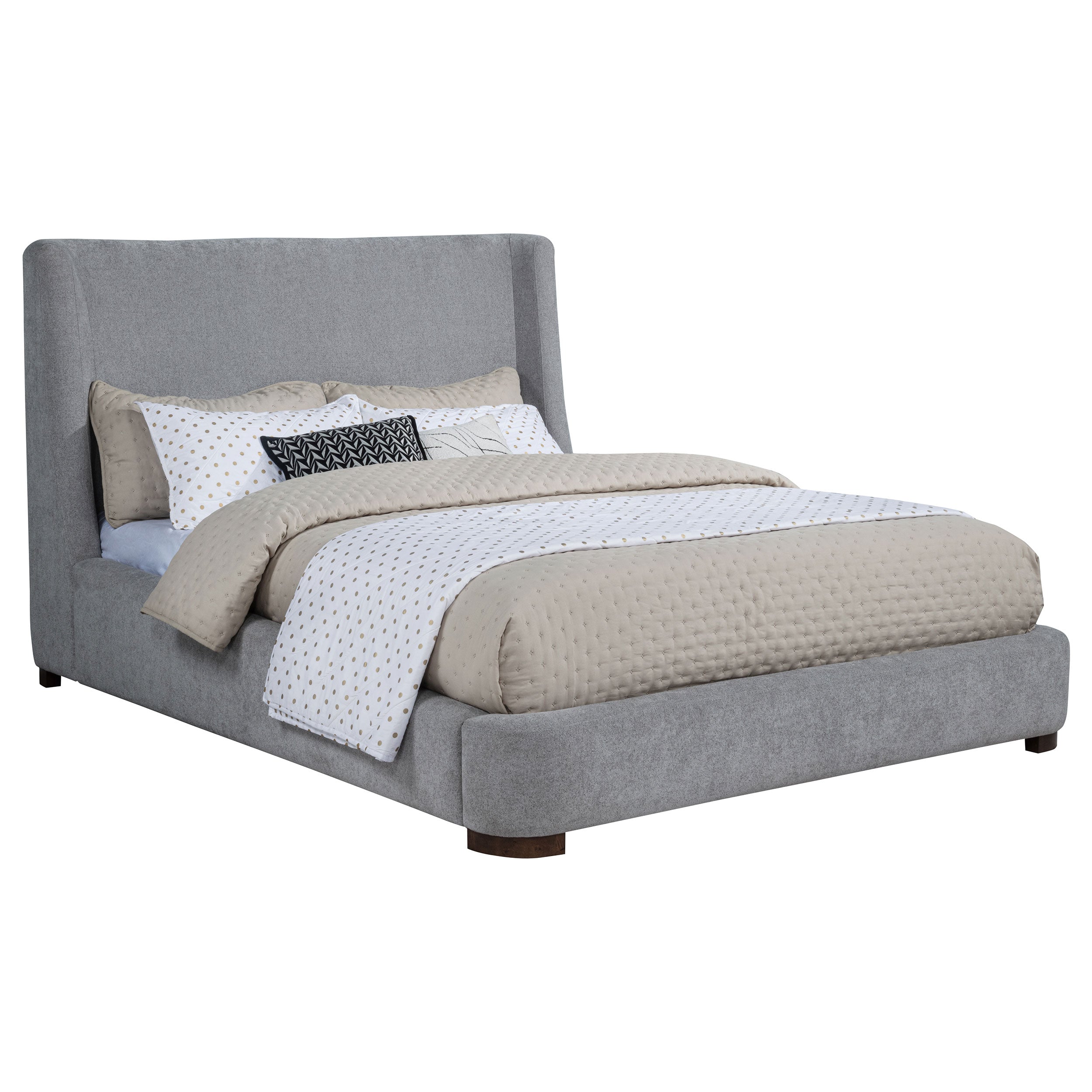 Rennes Upholstered Eastern King Wingback Platform Bed Grey — view 3