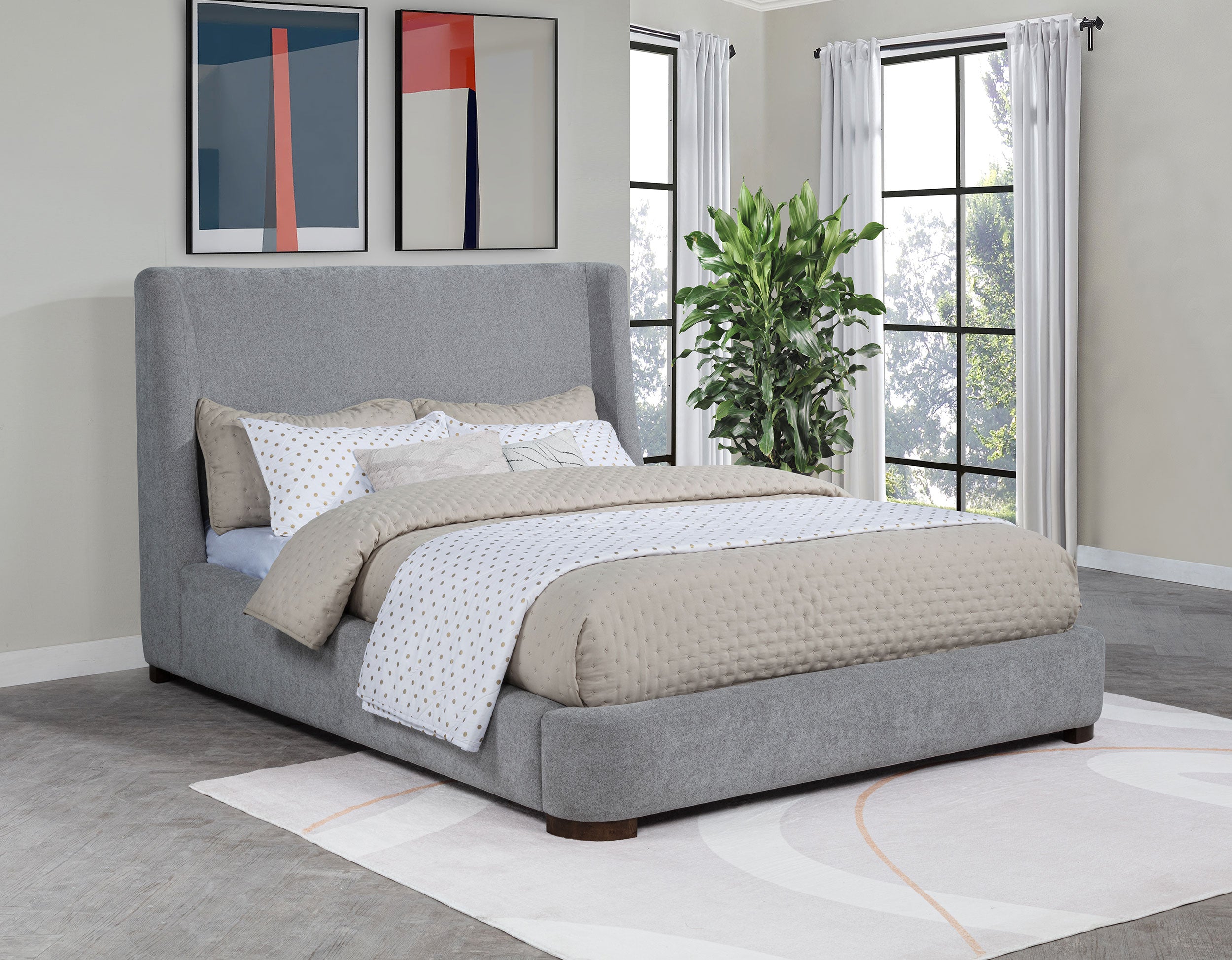 Rennes Upholstered Queen Wingback Platform Bed Grey — view 2