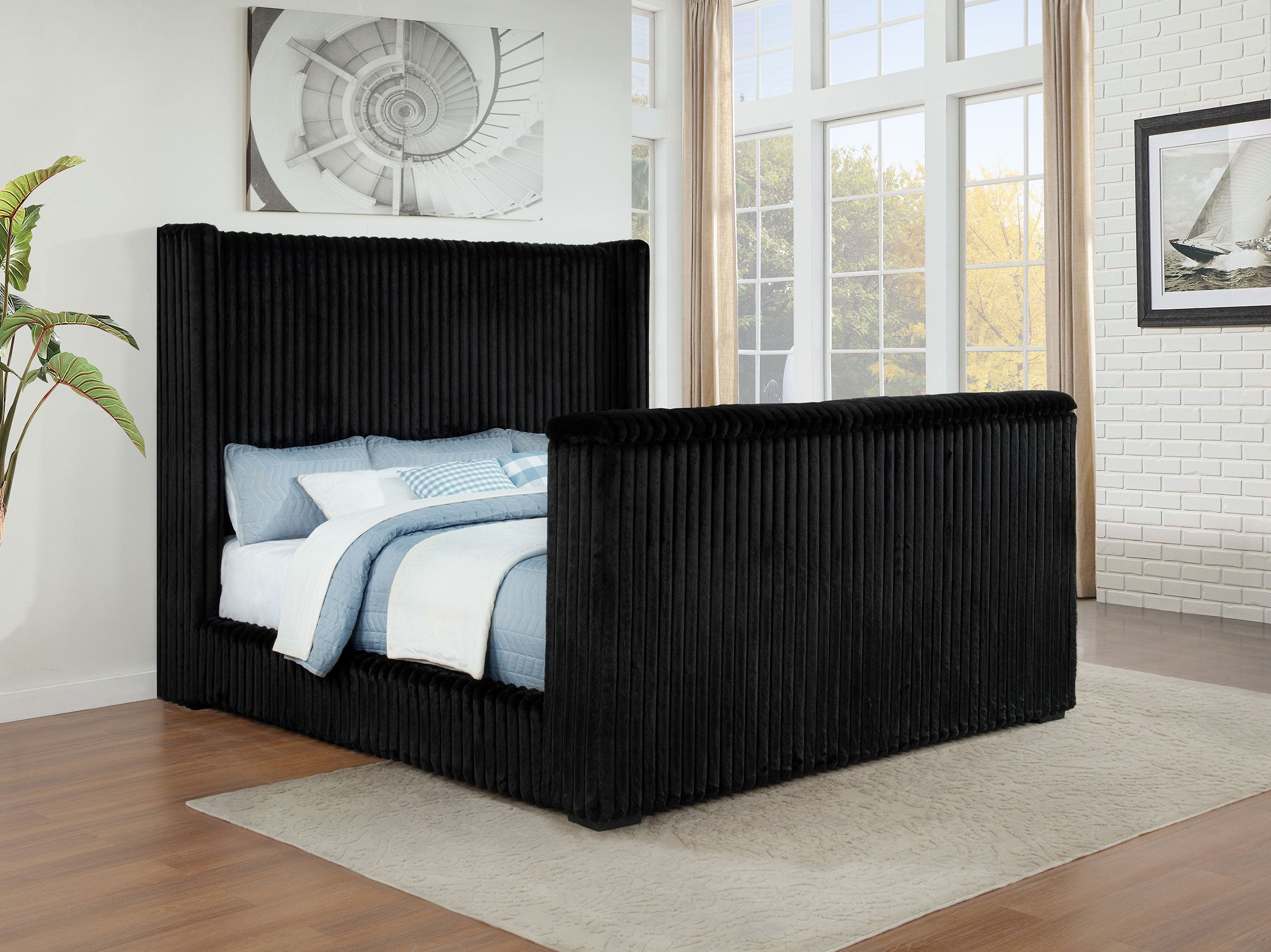 Centergrove Upholstered California King Wingback TV Bed Black — view 2