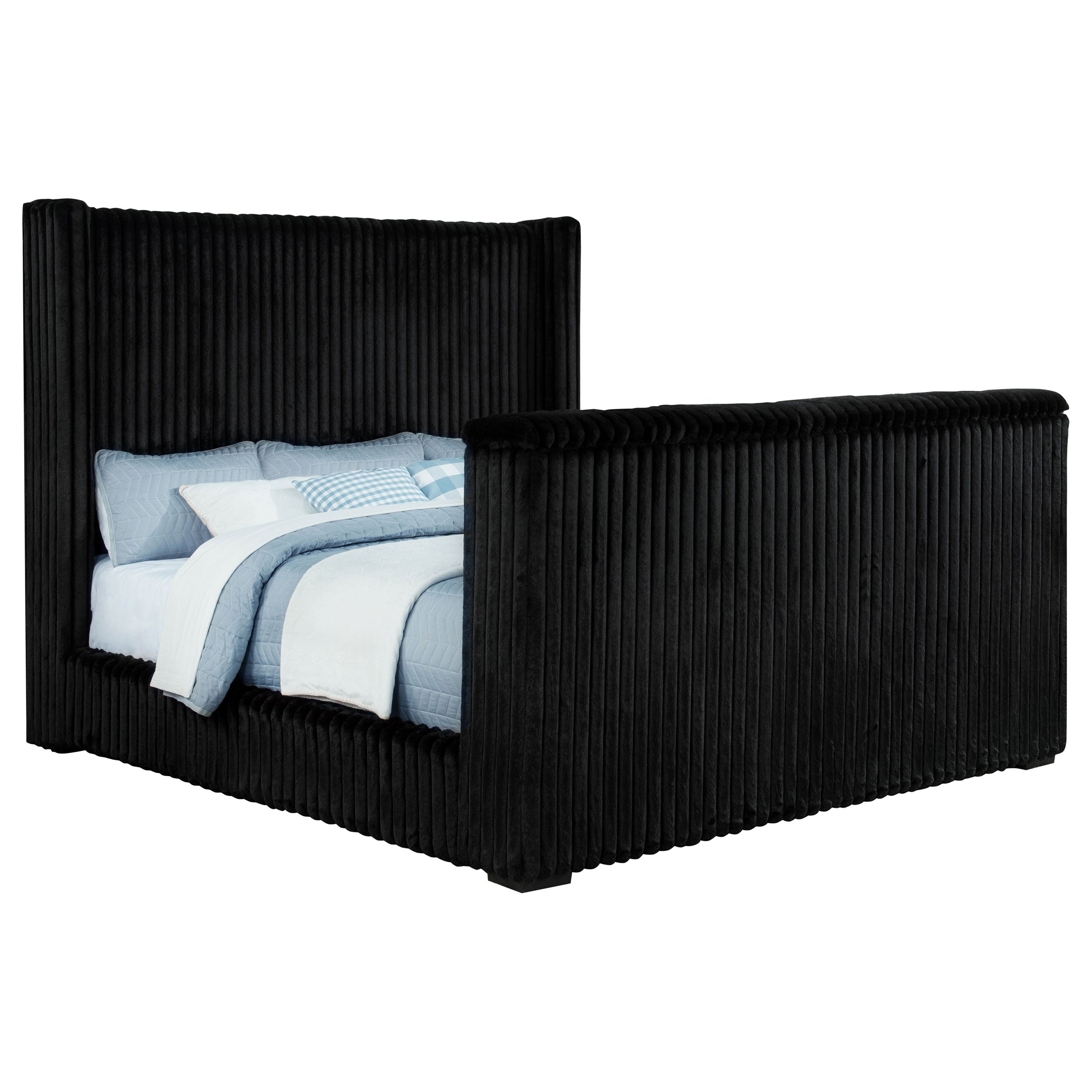 Centergrove Upholstered California King Wingback TV Bed Black — view 4