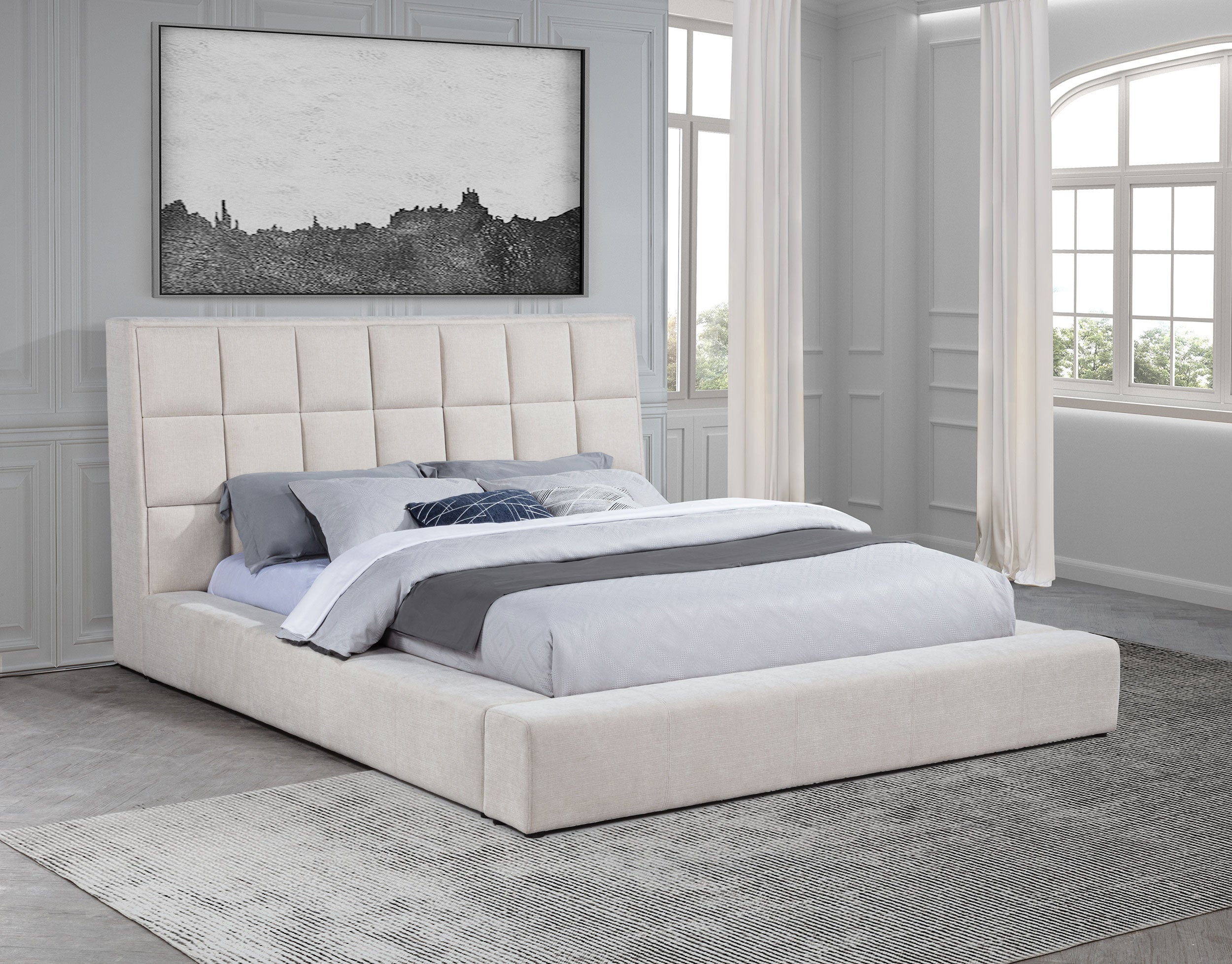 Dreux Upholstered Queen Panel Platform Bed Cream — view 2