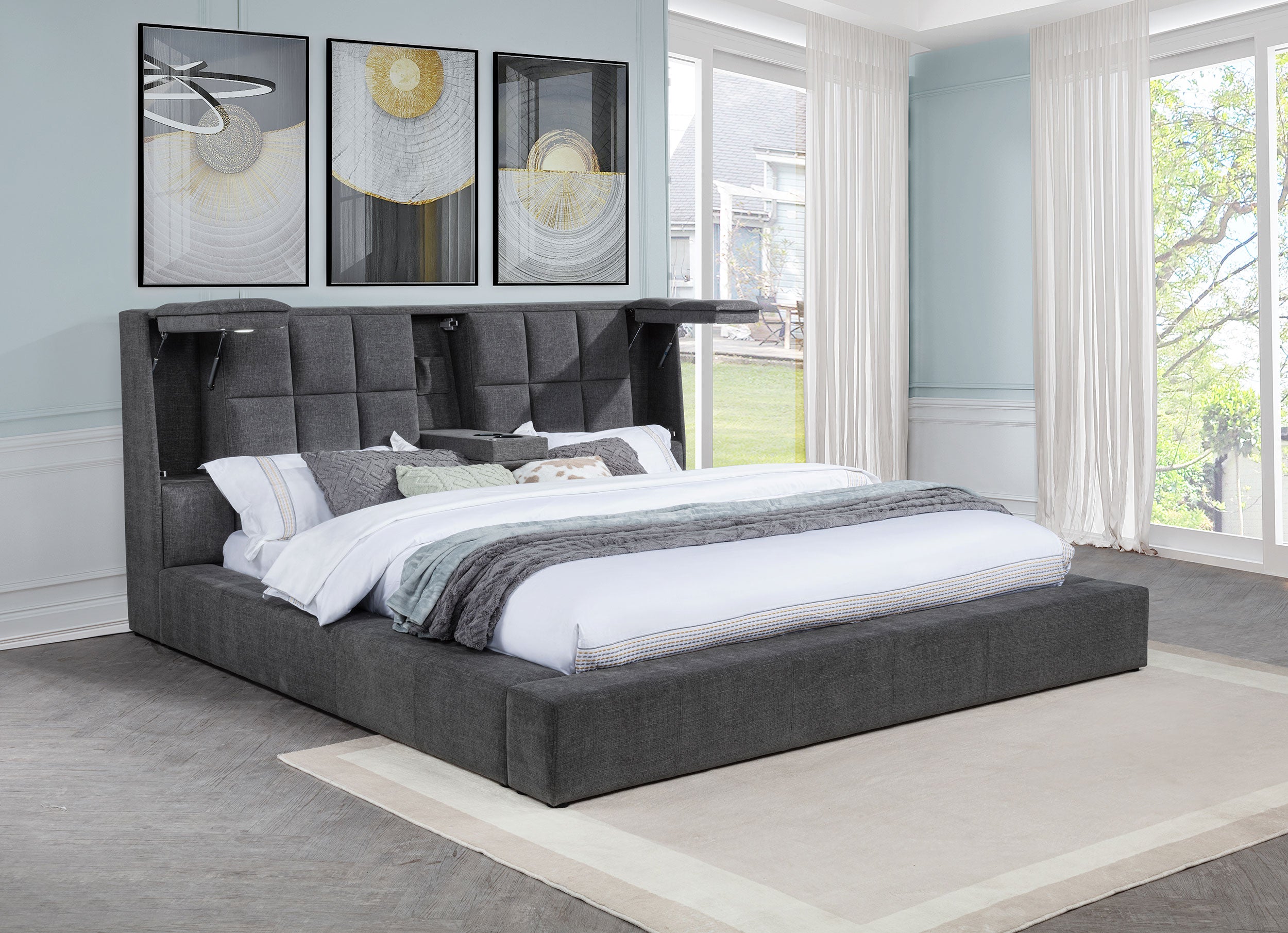 Dreux Upholstered California King Panel Platform Bed Grey — view 3