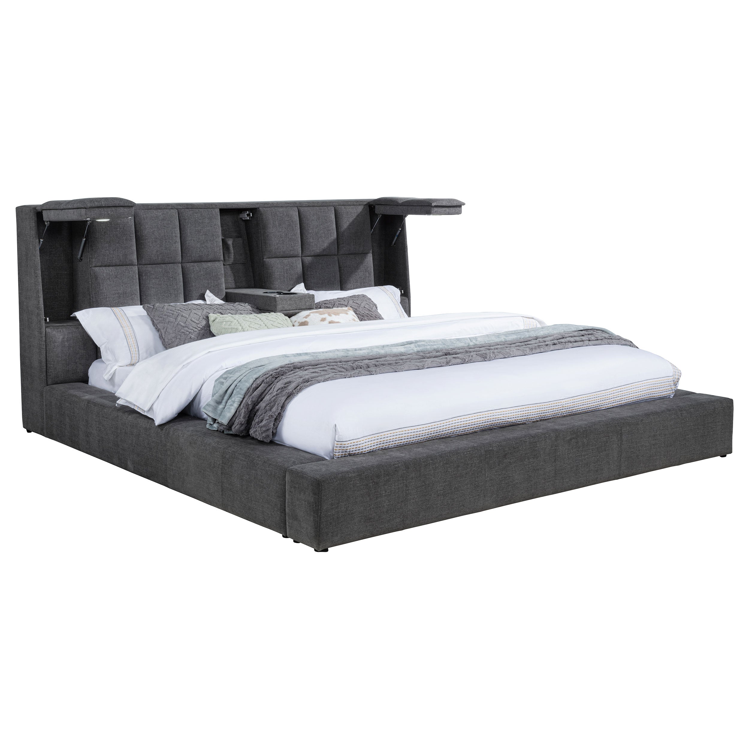 Dreux Upholstered Queen Panel Platform Bed Grey — view 5