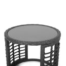 Achill - Outdoor Modern Boho Wicker Side Table With Glass Top - Gray