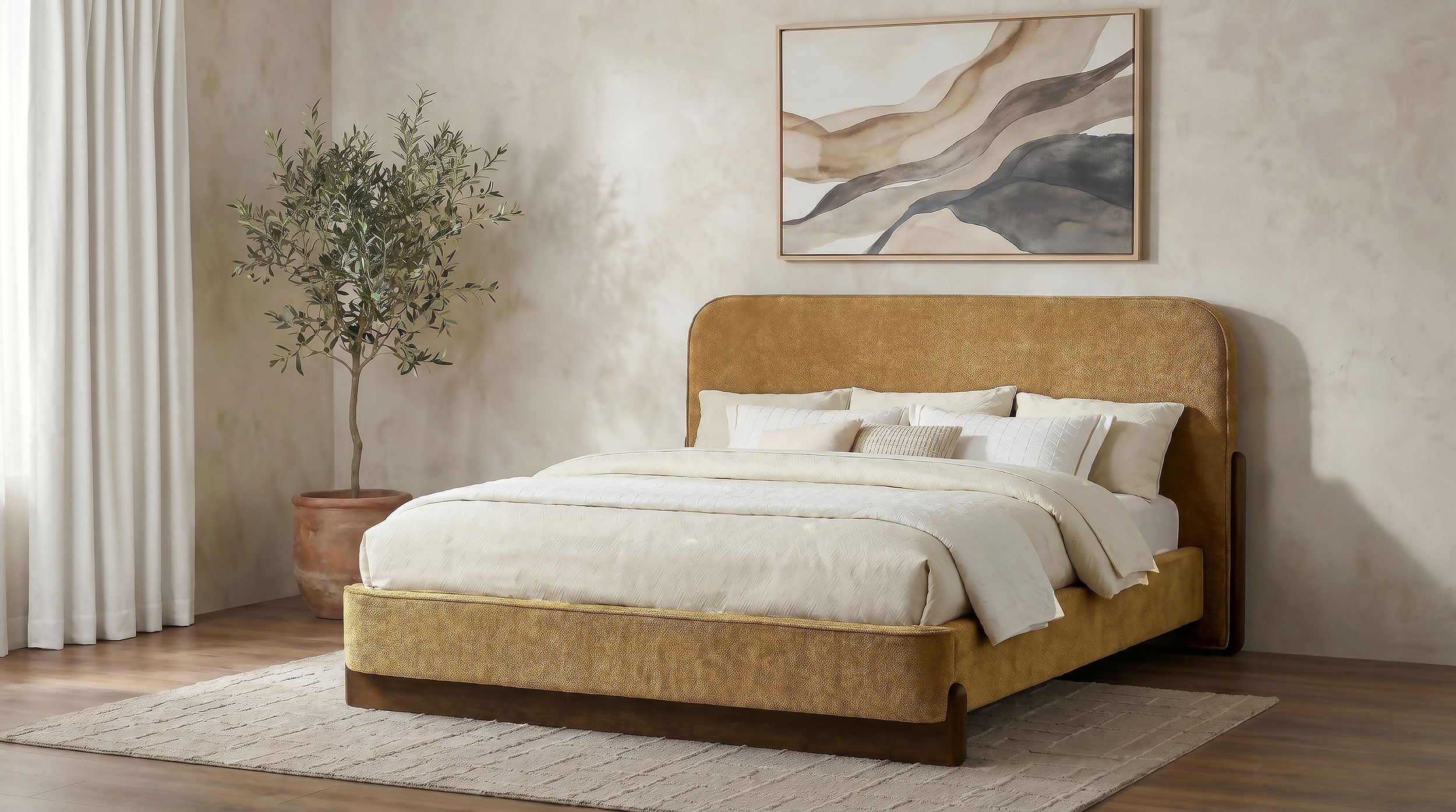 Baldacci Upholstered Eastern King Platform Bed Curry and Walnut — view 2