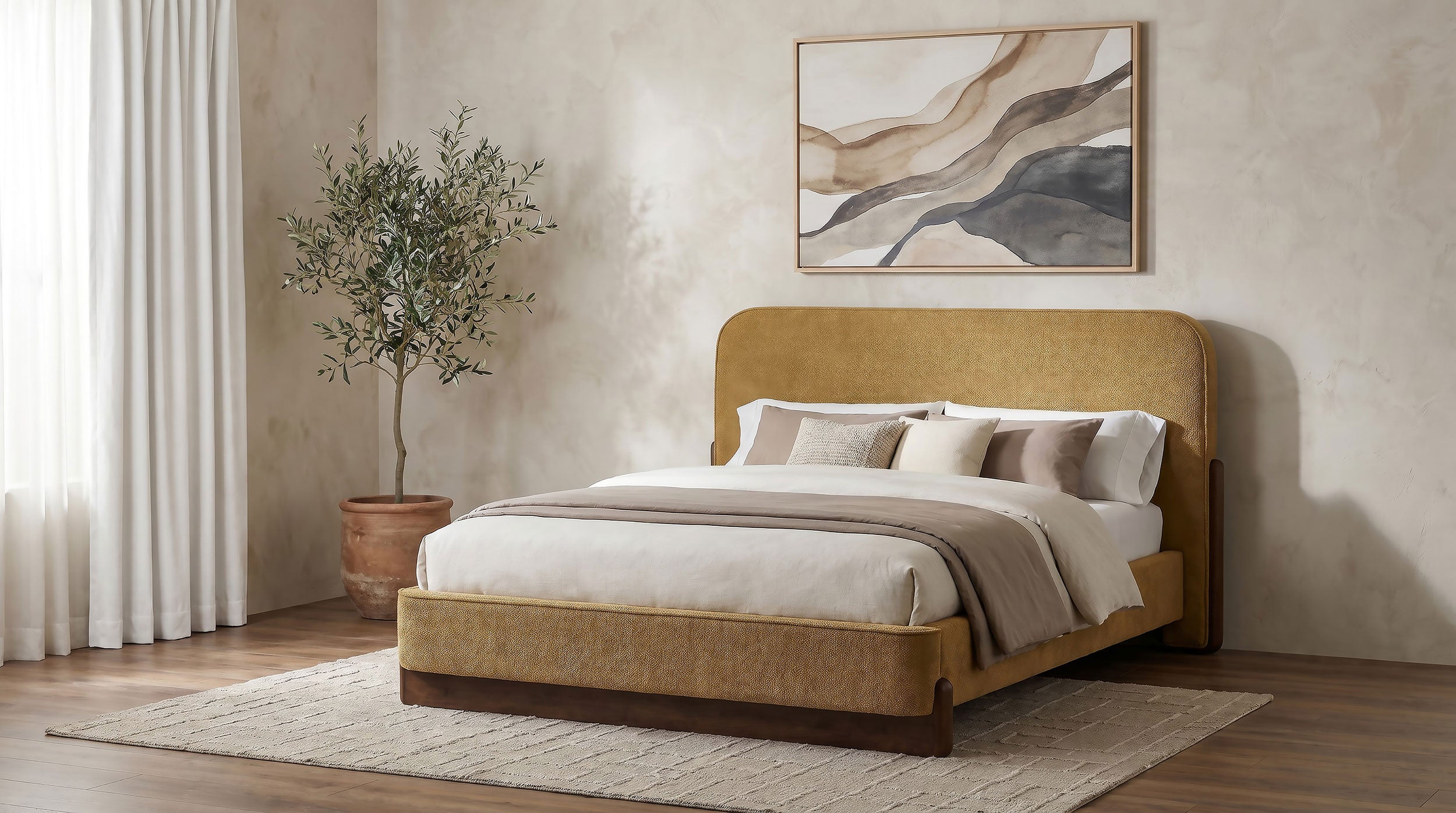 Baldacci Upholstered Queen Platform Bed Curry and Walnut — view 2