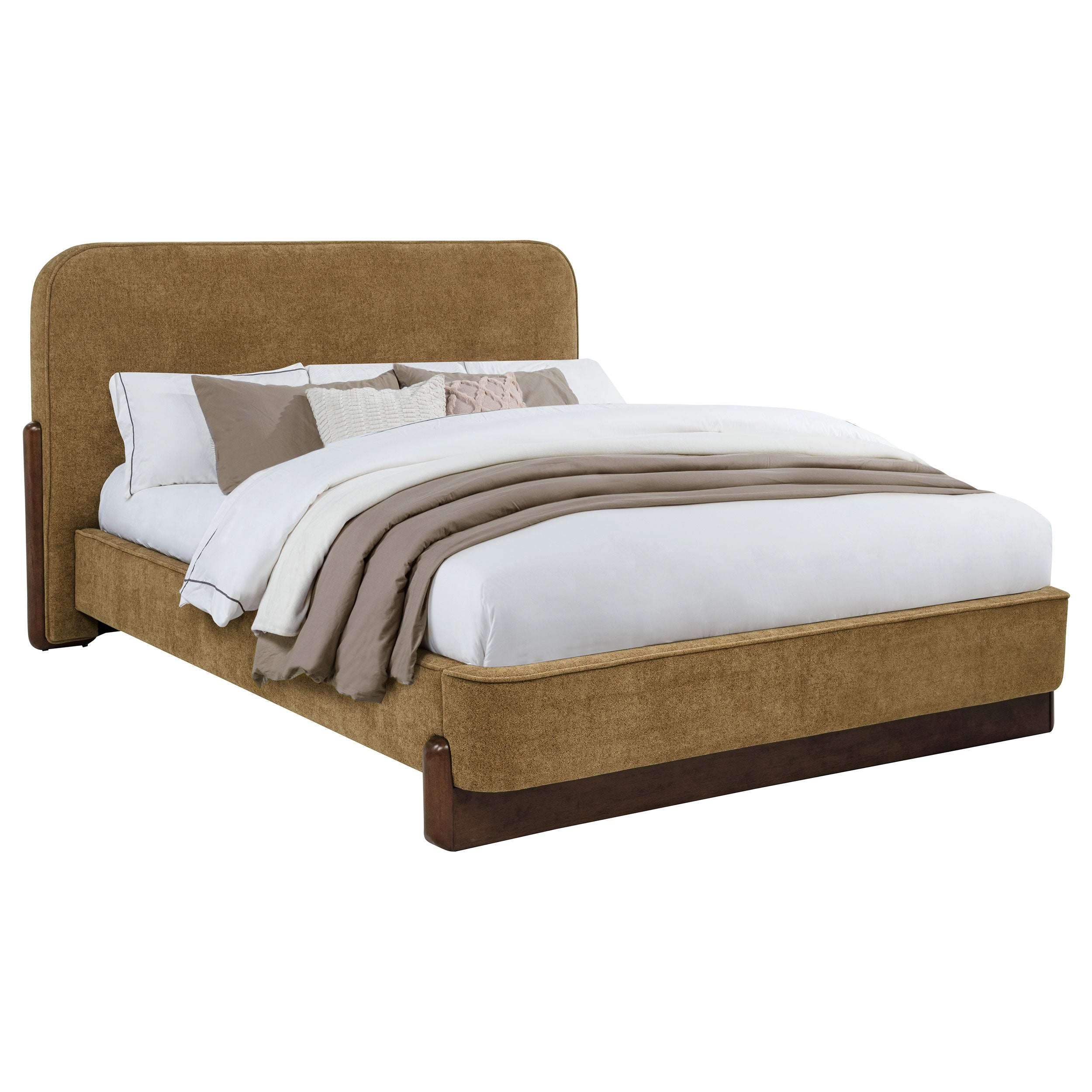 Baldacci Upholstered Queen Platform Bed Curry and Walnut — view 3