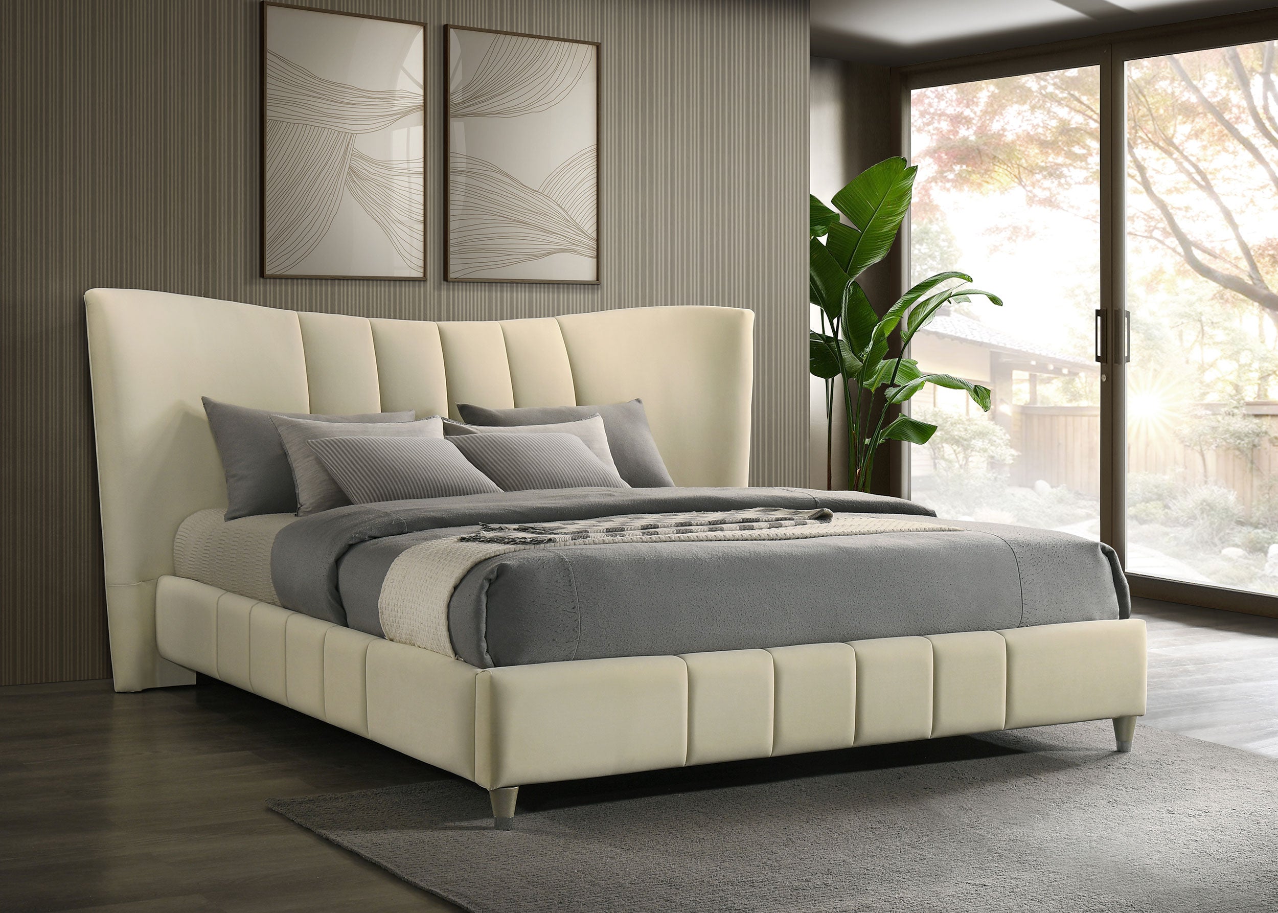 Evelyn Upholstered Eastern King Panel Platform Bed Ivory — view 2