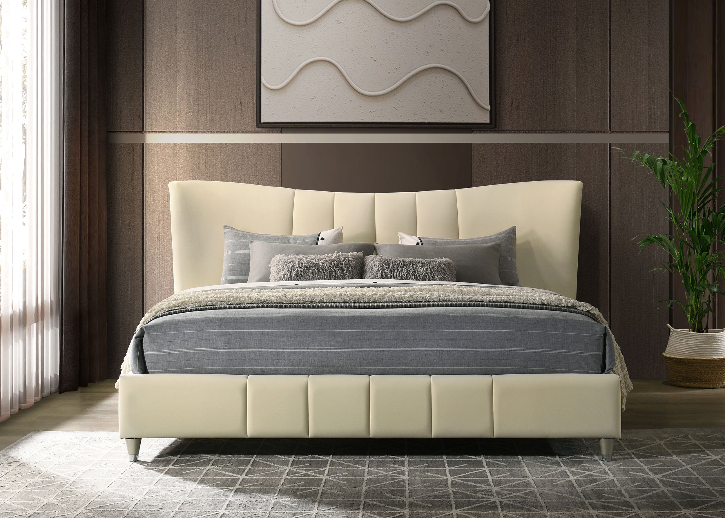 Evelyn Upholstered Eastern King Panel Platform Bed Ivory — view 3
