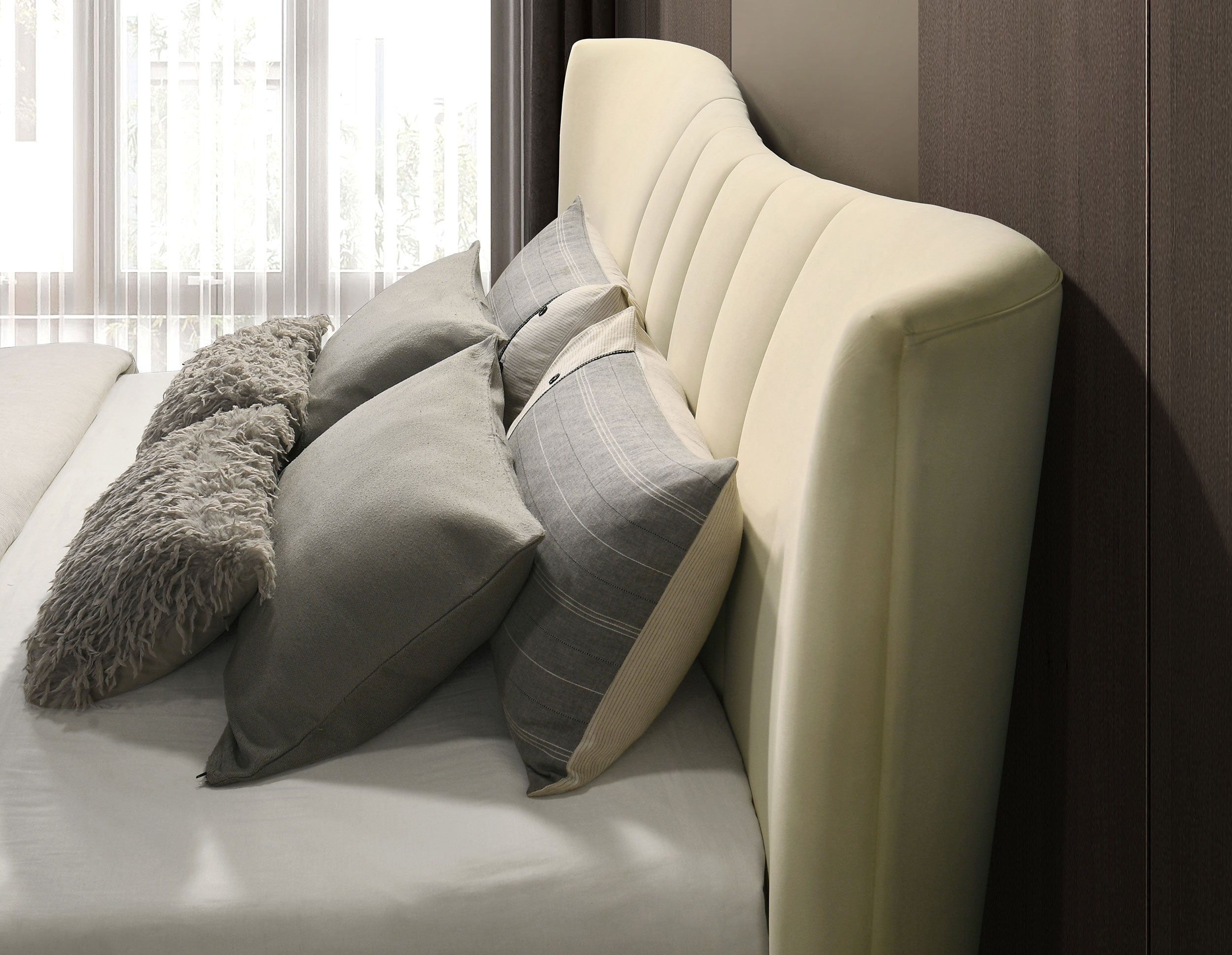 Evelyn Upholstered Eastern King Panel Platform Bed Ivory — view 8