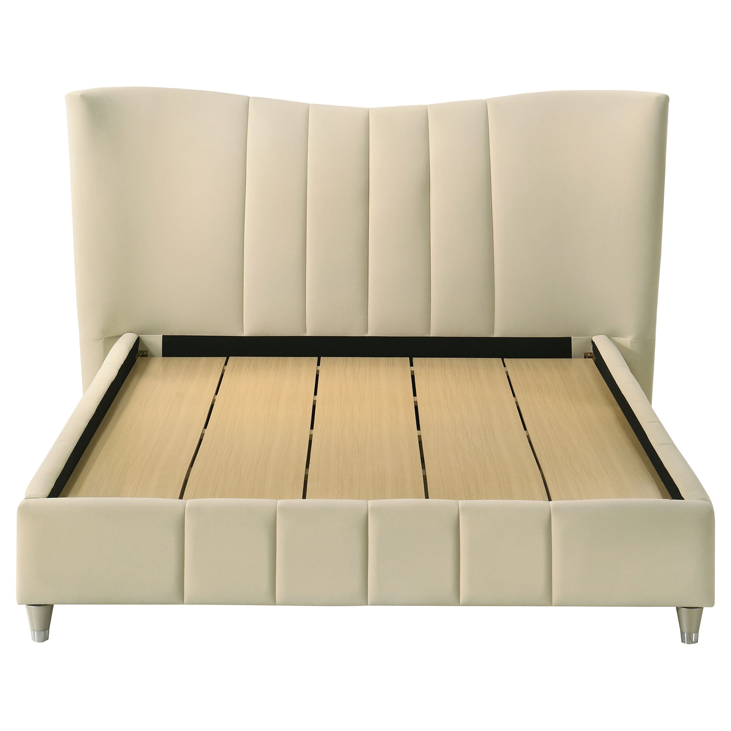 Evelyn Upholstered Queen Panel Platform Bed Ivory — view 4