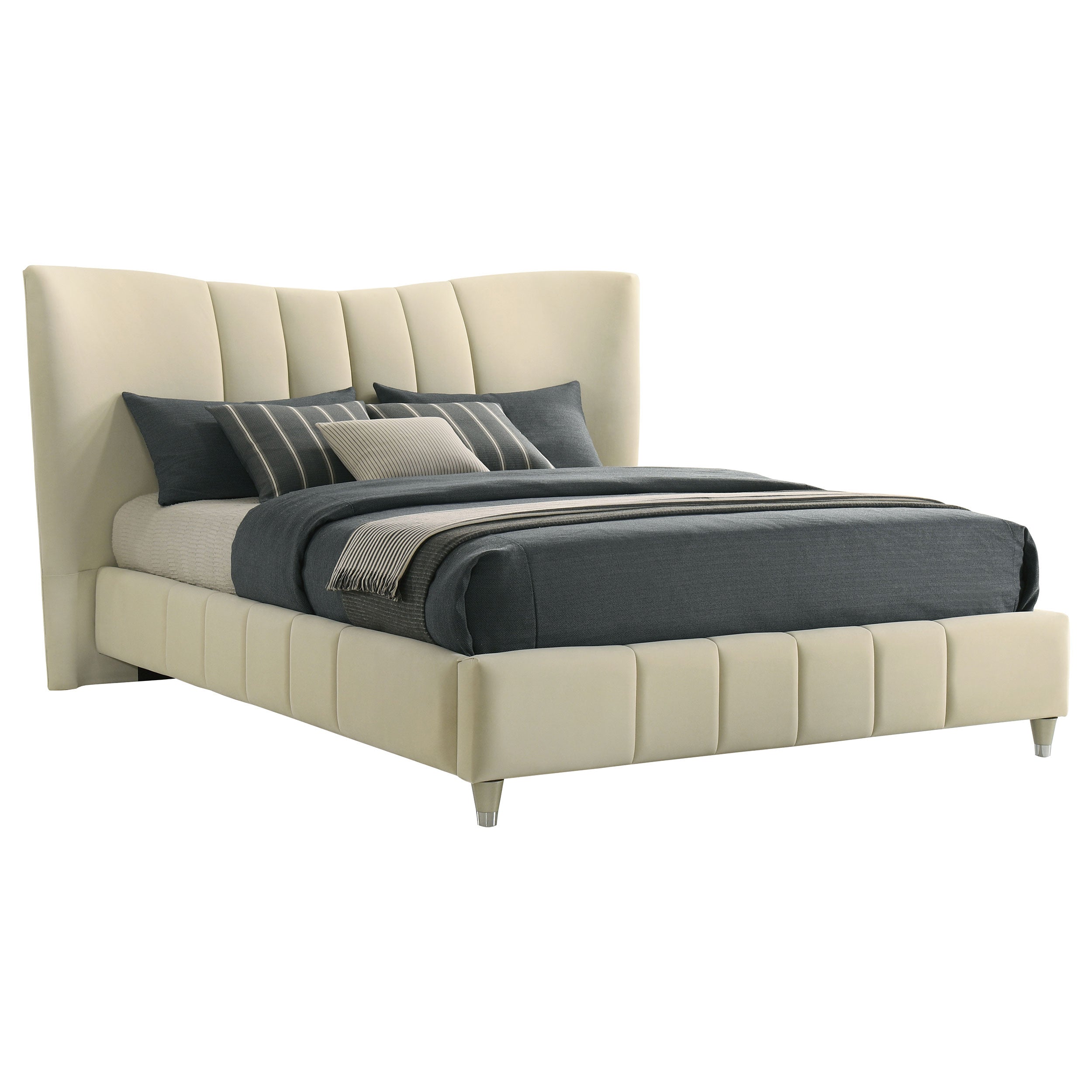 Evelyn Upholstered Queen Panel Platform Bed Ivory — view 5
