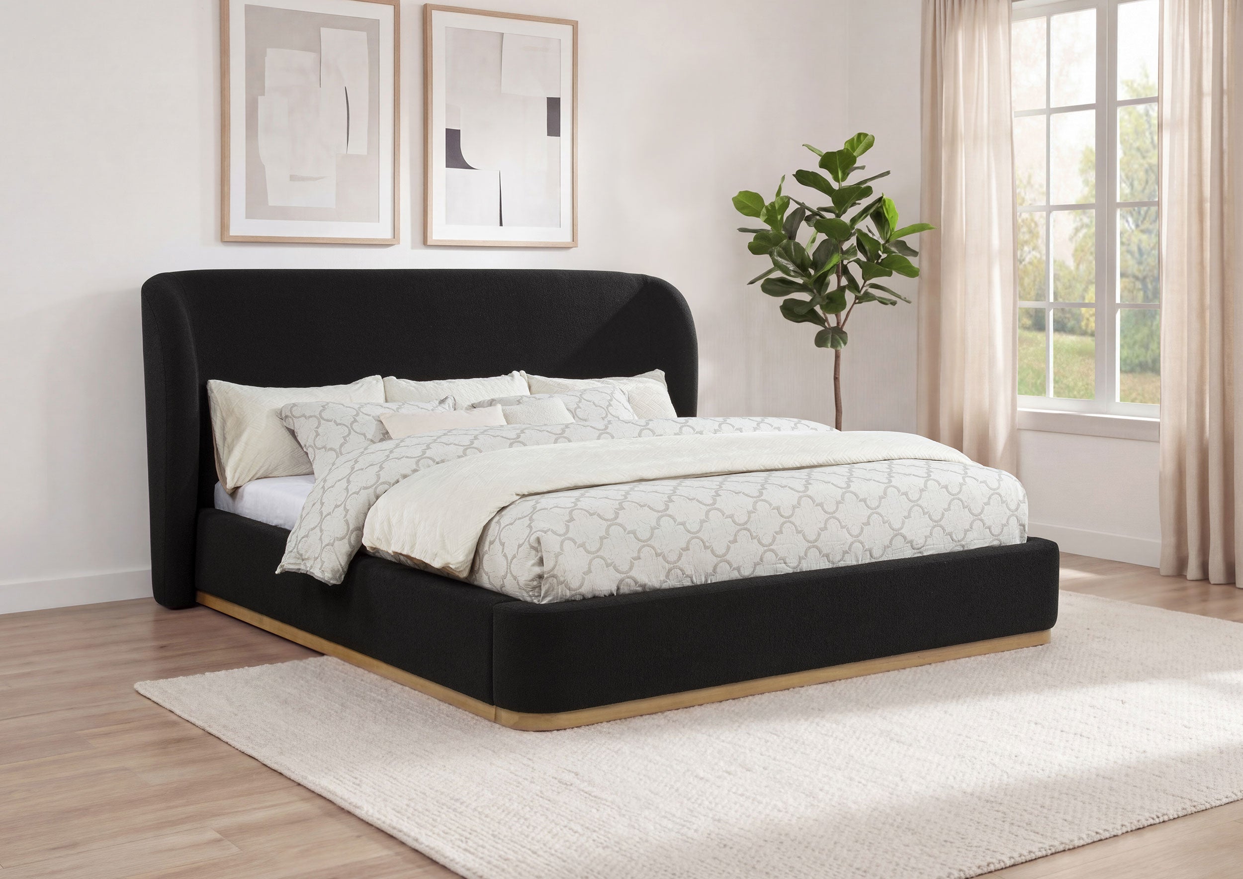 Blaire Upholstered California King Wingback Platform Bed Black — view 2