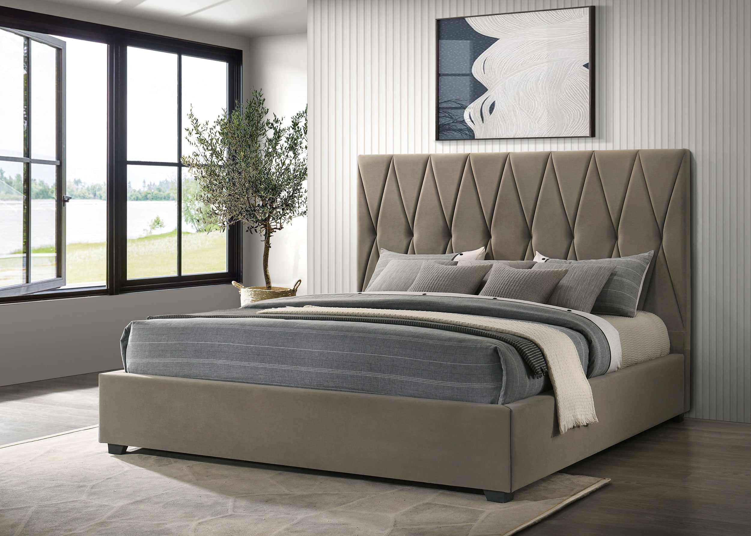 Delsea Upholstered Eastern King Platform Bed Light Brown — view 2