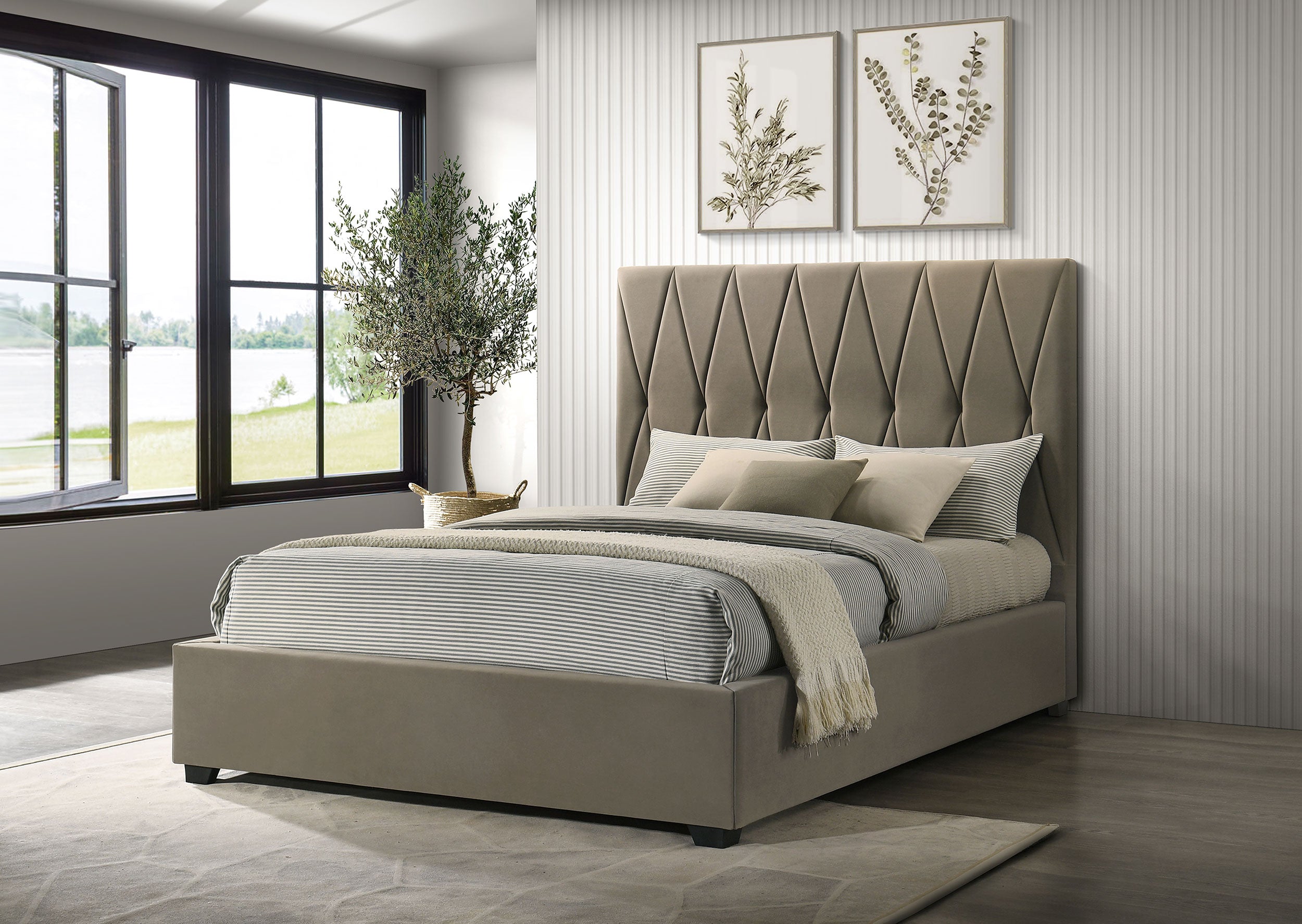 Delsea Upholstered Queen Panel Platform Bed Light Brown — view 2