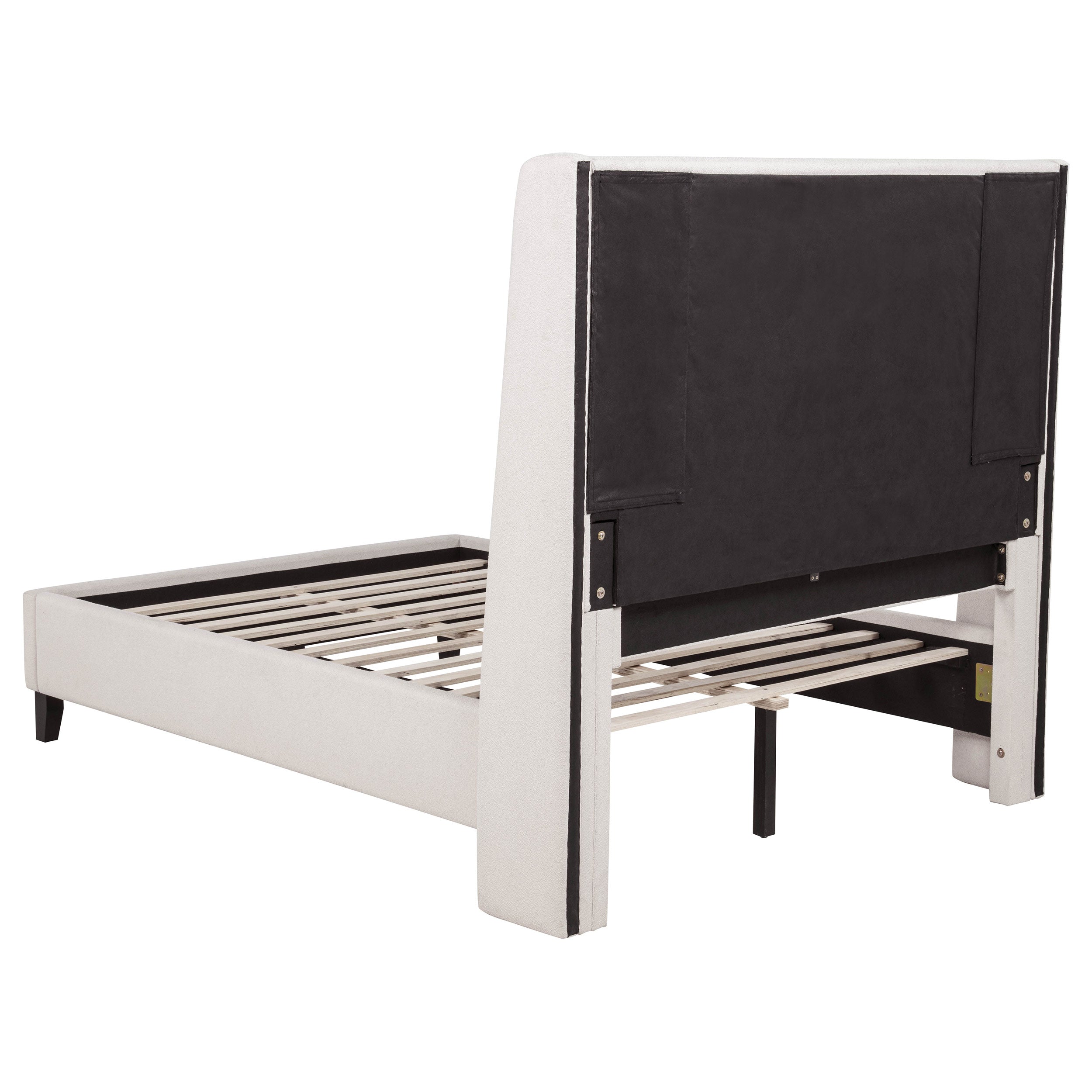 Leslie Upholstered Tufted Full Wingback Platform Bed Beige — view 4