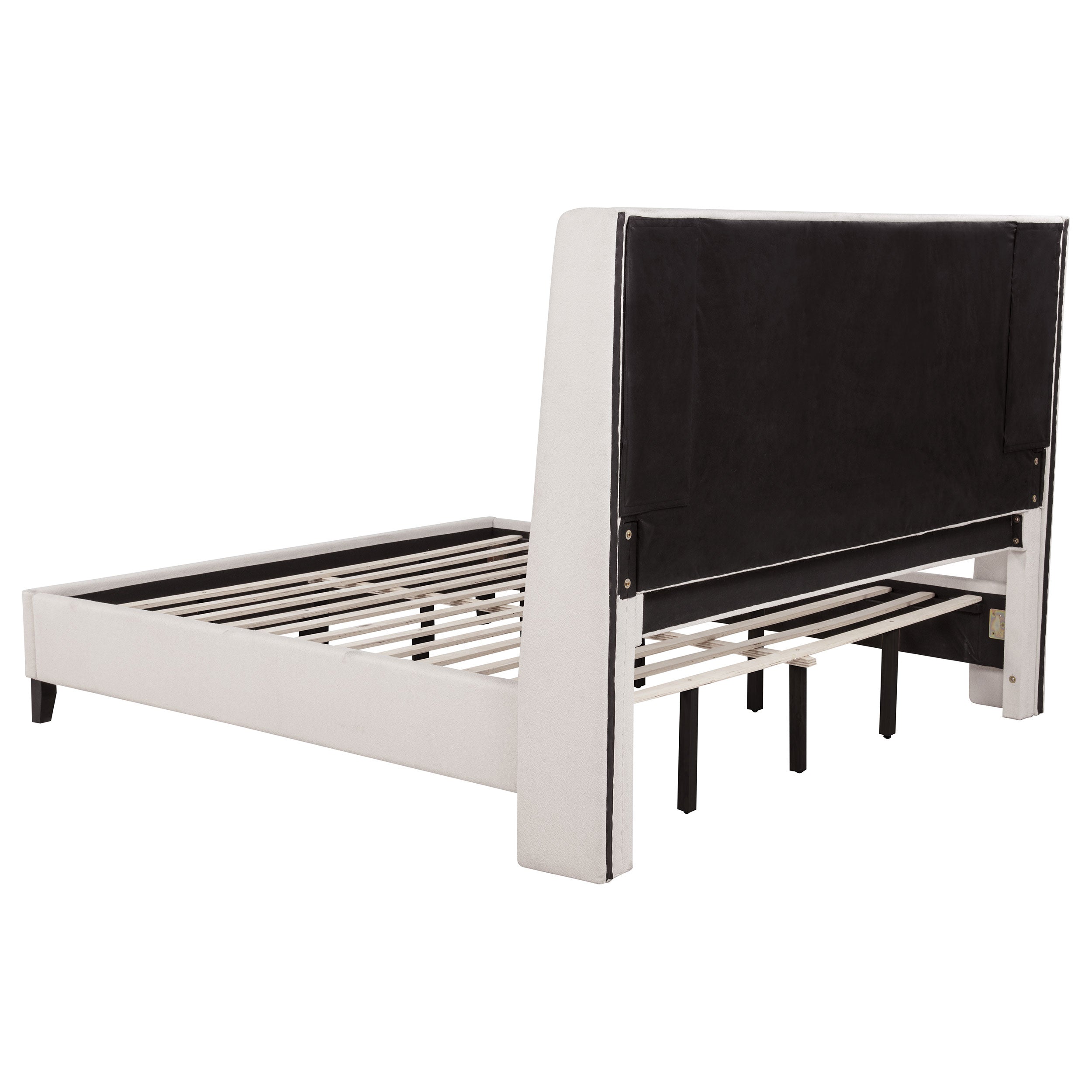 Leslie Upholstered Tufted Eastern King Wingback Platform Bed Beige — view 4