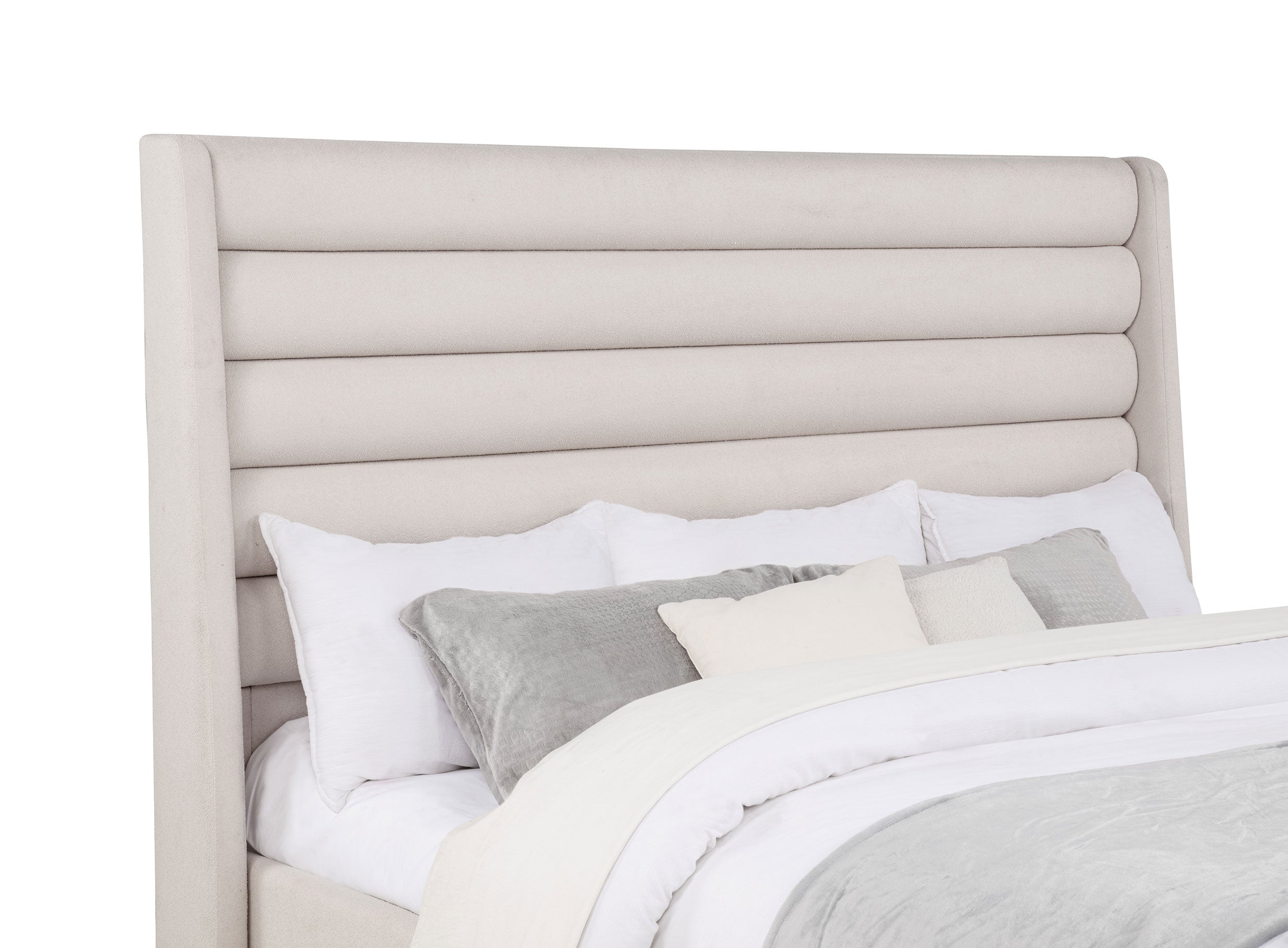 Leslie Upholstered Tufted Eastern King Wingback Platform Bed Beige — view 6