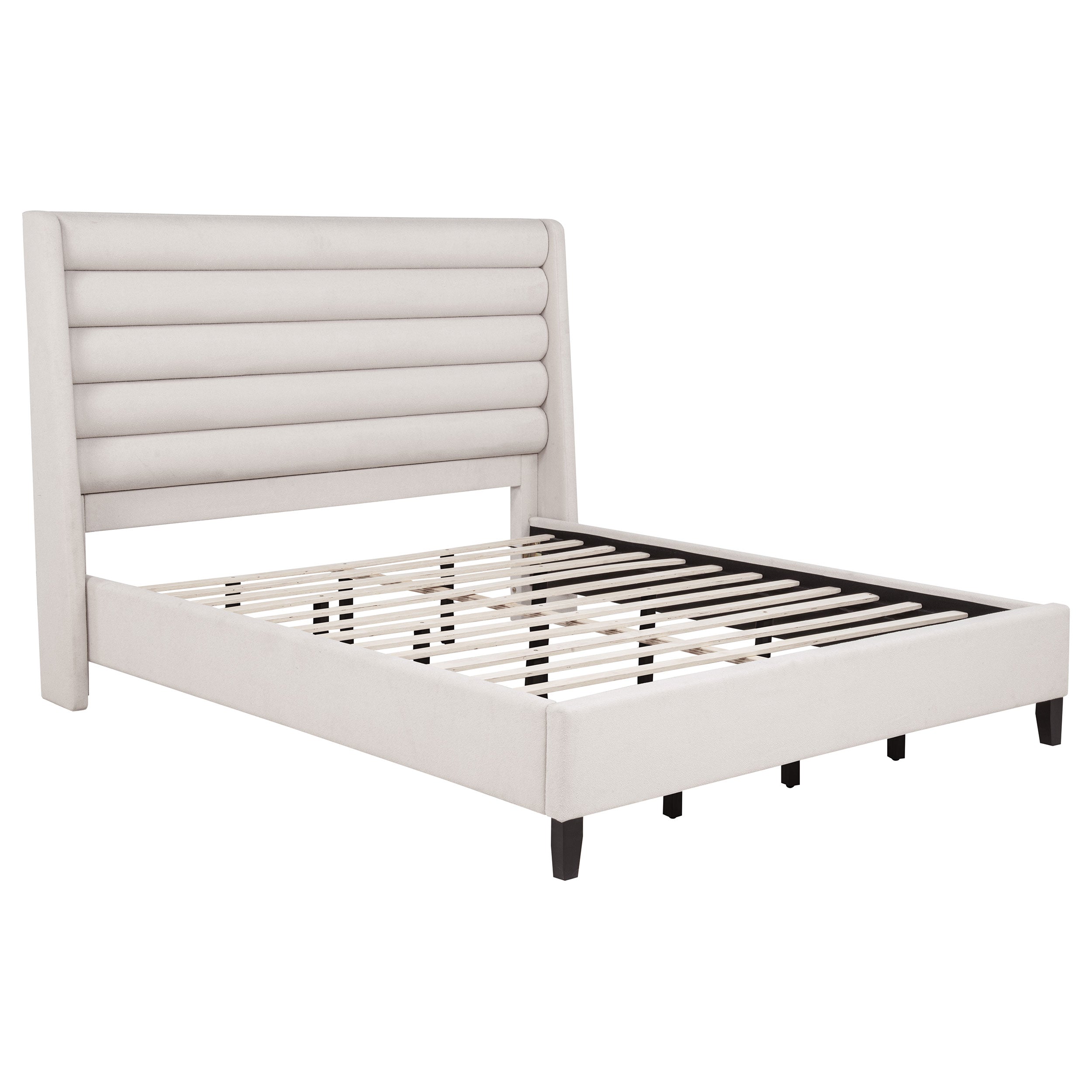 Leslie Upholstered Tufted California King Wingback Platform Bed Beige — view 1
