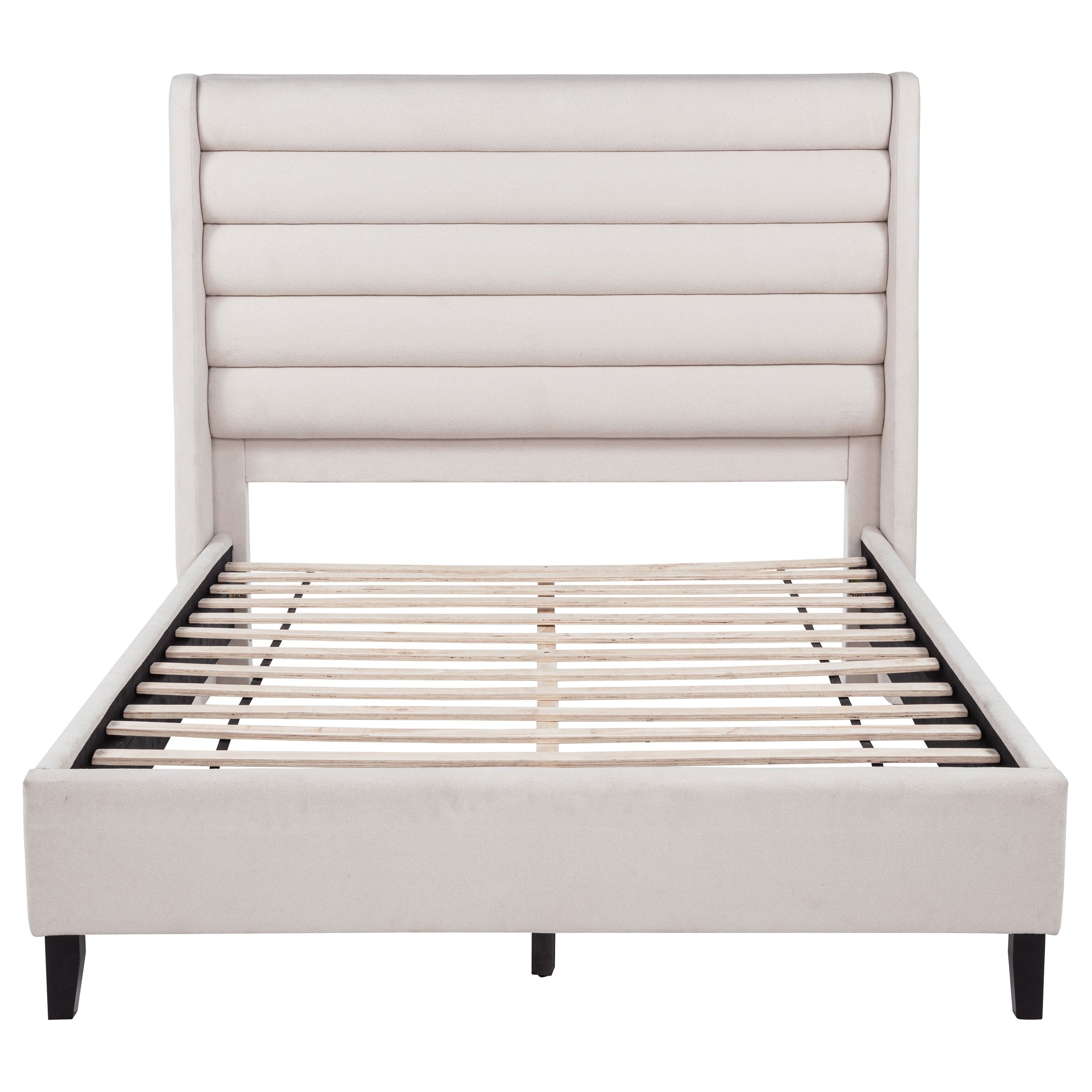 Leslie Upholstered Tufted Queen Wingback Platform Bed Beige — view 3
