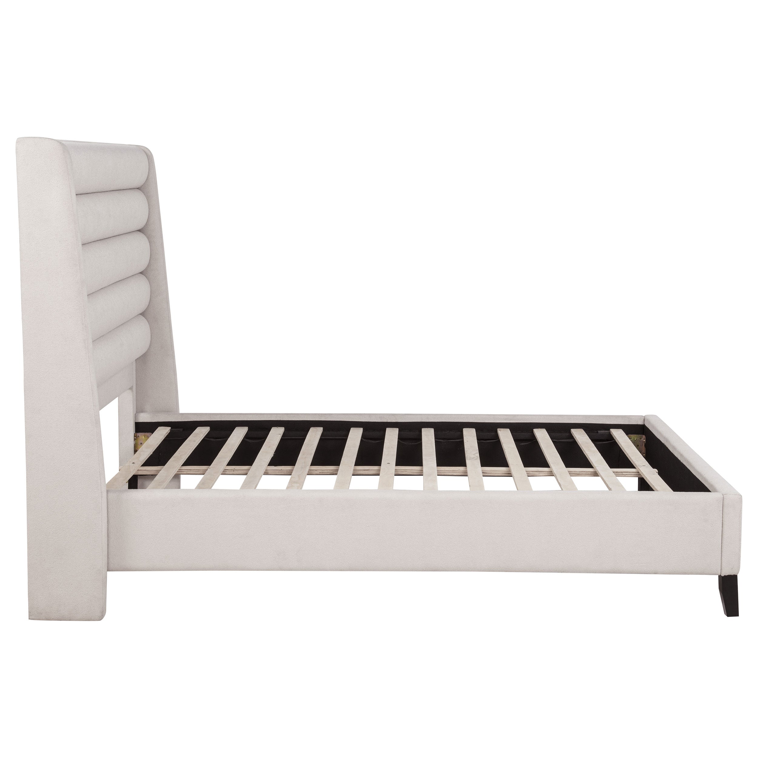 Leslie Upholstered Tufted Queen Wingback Platform Bed Beige — view 5