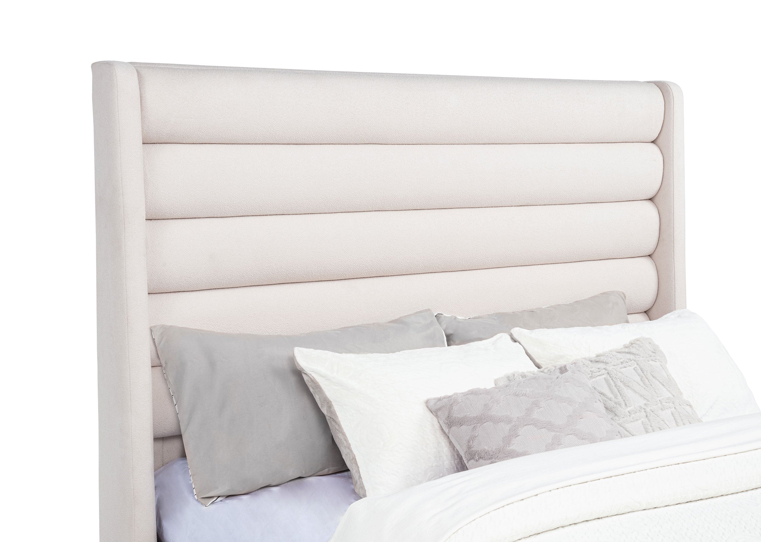 Leslie Upholstered Tufted Queen Wingback Platform Bed Beige — view 6