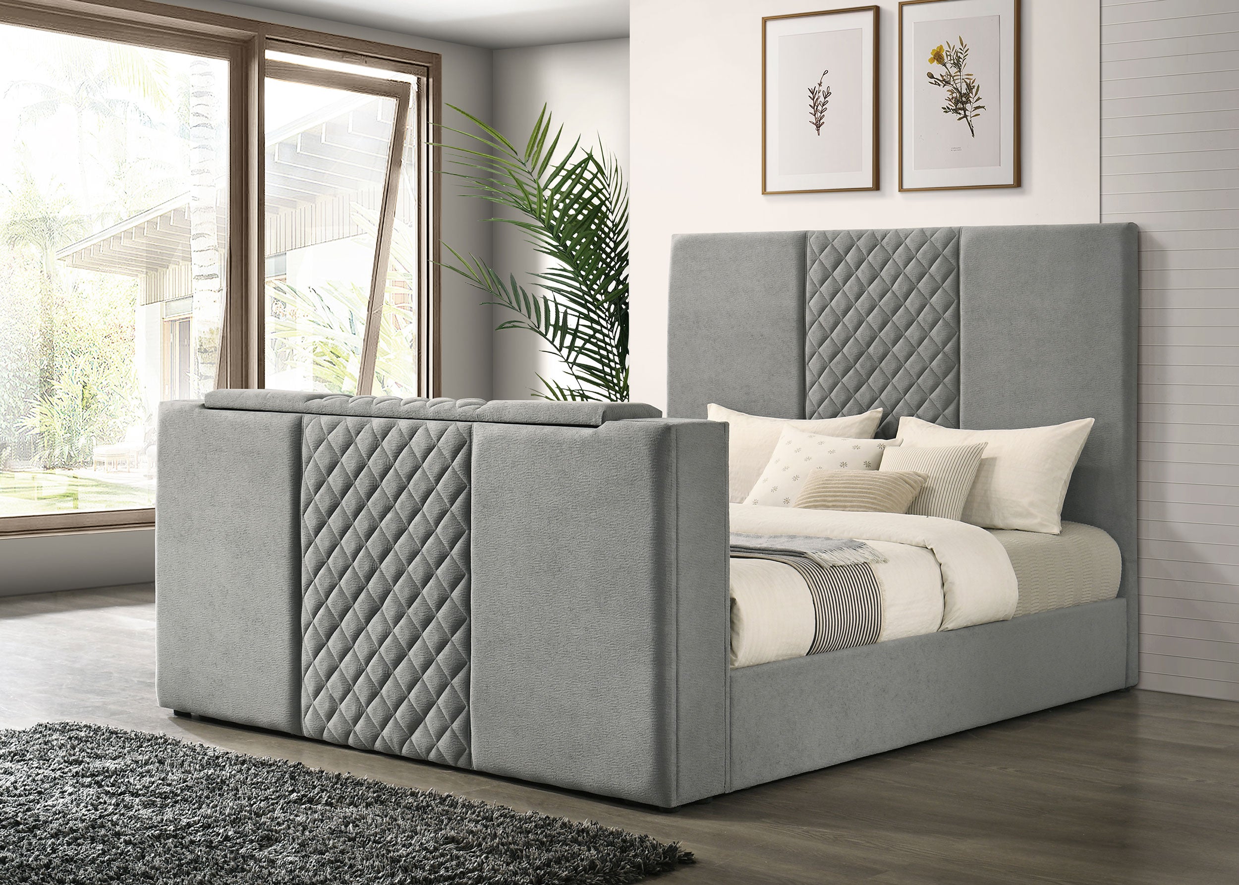 Tara 61-inch Upholstered Eastern King Panel TV Bed Grey — view 2