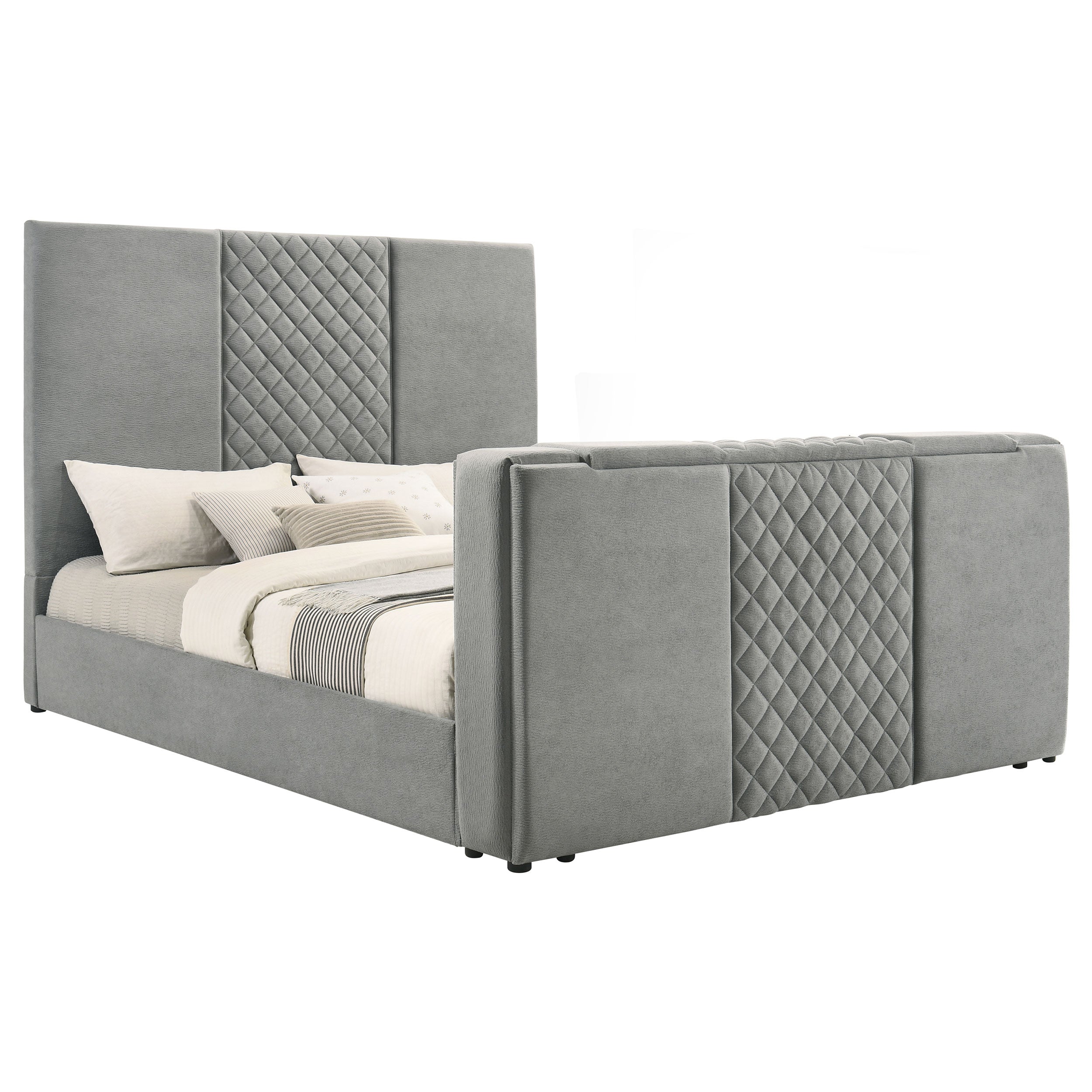 Tara 61-inch Upholstered Eastern King Panel TV Bed Grey — view 4