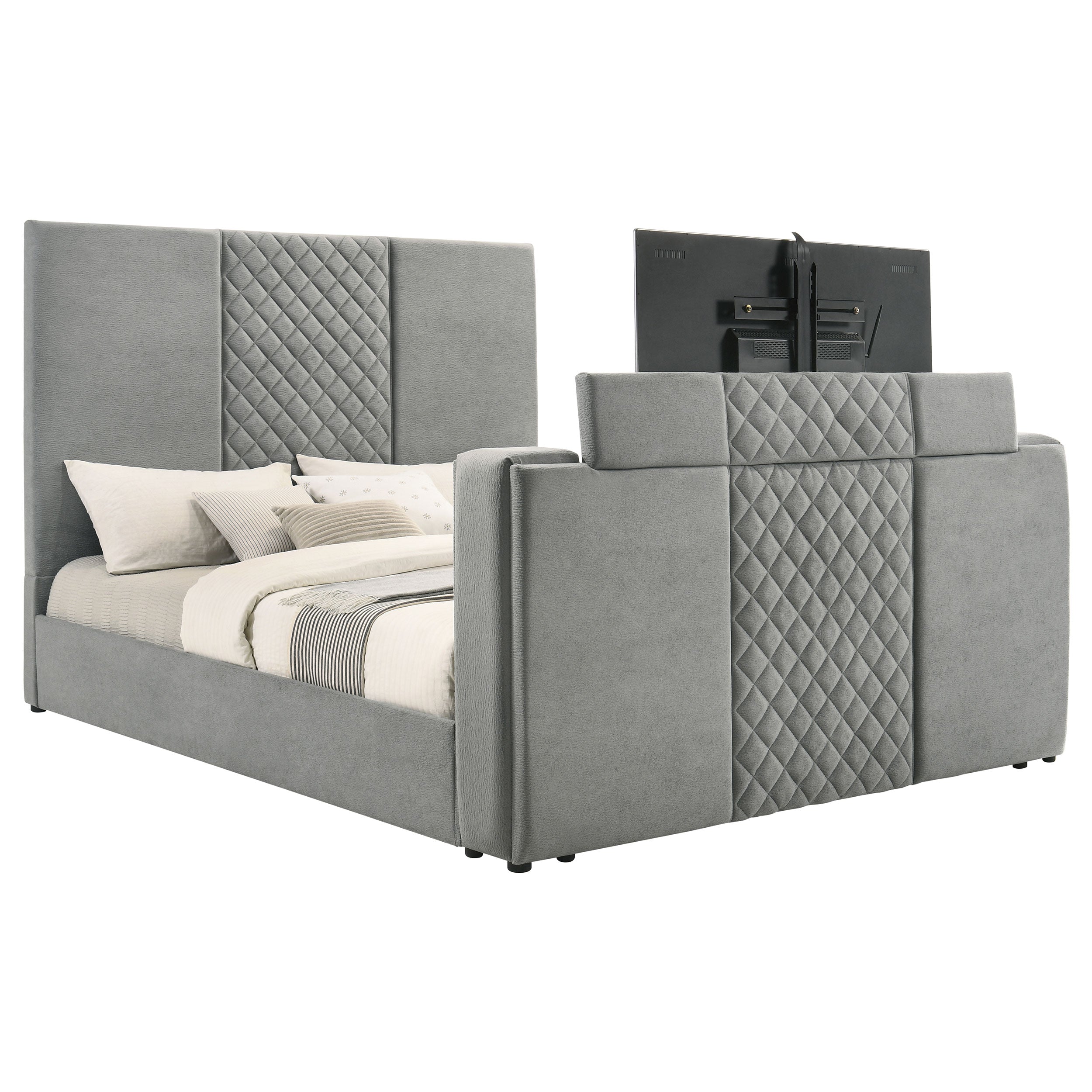 Tara 61-inch Upholstered Eastern King Panel TV Bed Grey — view 5
