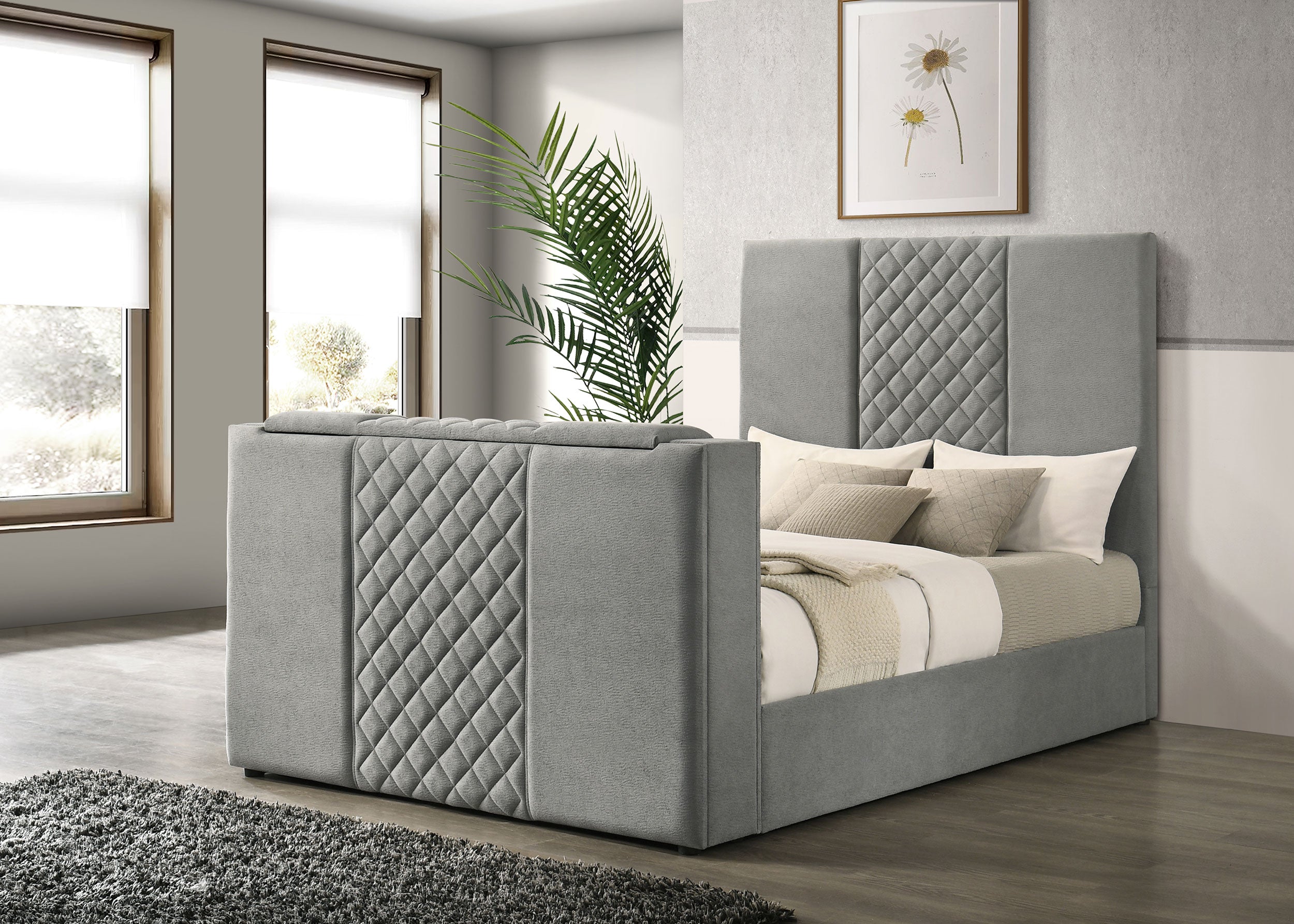 Tara 61-inch Upholstered Queen Panel TV Bed Grey — view 2