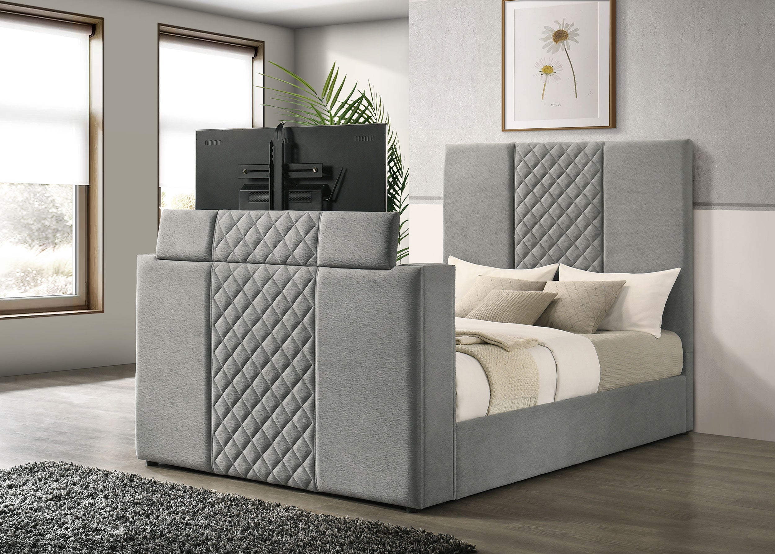 Tara 61-inch Upholstered Queen Panel TV Bed Grey — view 3