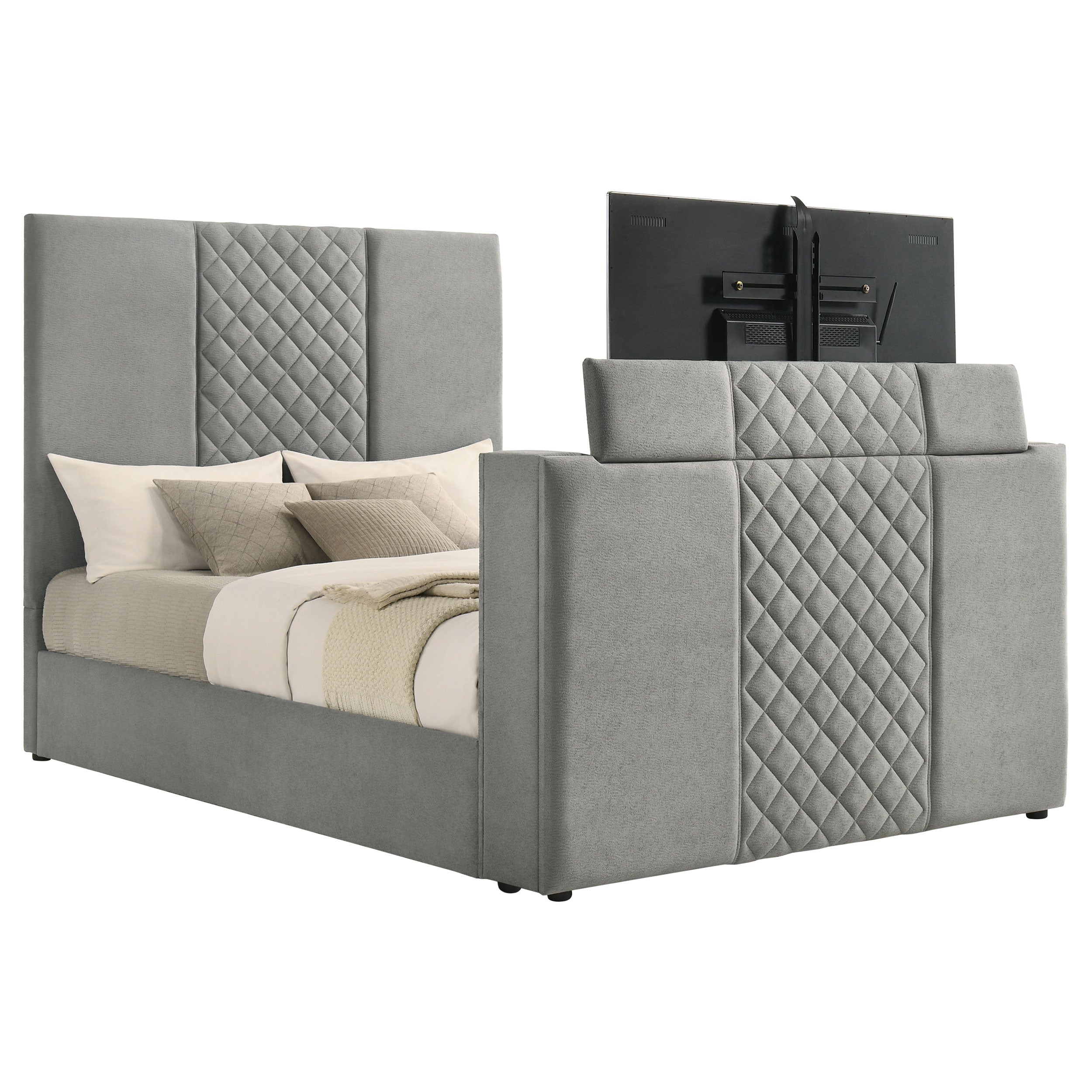 Tara 61-inch Upholstered Queen Panel TV Bed Grey — view 5