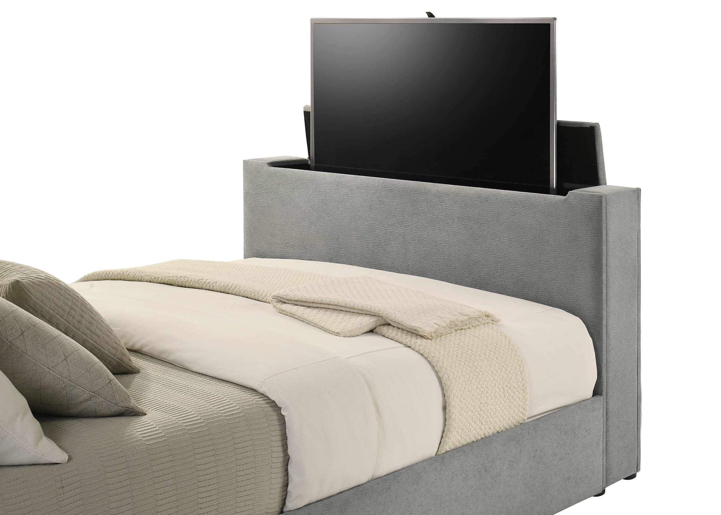 Tara 61-inch Upholstered Queen Panel TV Bed Grey — view 11