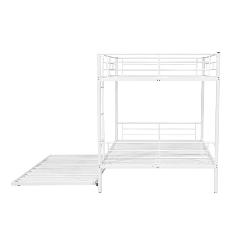 Full Over Full Metal Bunk Bed with Trundle, White
