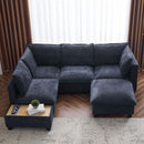 U-Shaped Sectional Modular Sofa With A Movable Ottoman, A Coffee Table With Hidden Charging Devices For Living Room