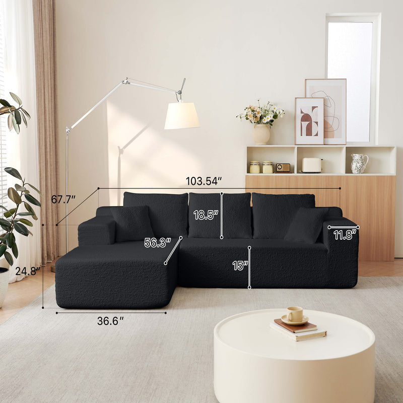 Modular Cloud Sectional Couch With L Shape Chaise, Deep Seat - Black