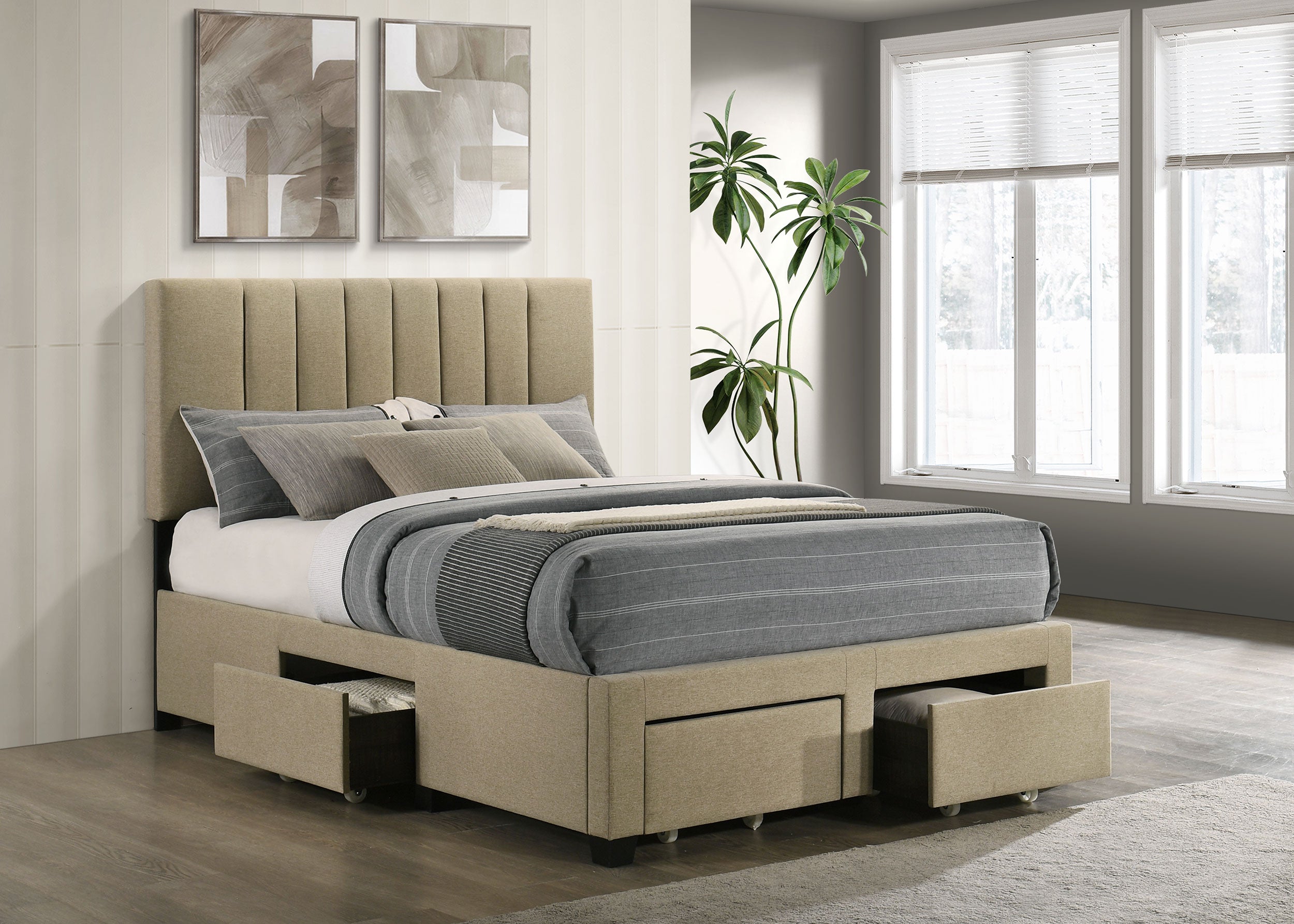 Wheatland 4-drawer Upholstered Full Storage Bed Light Brown — view 3