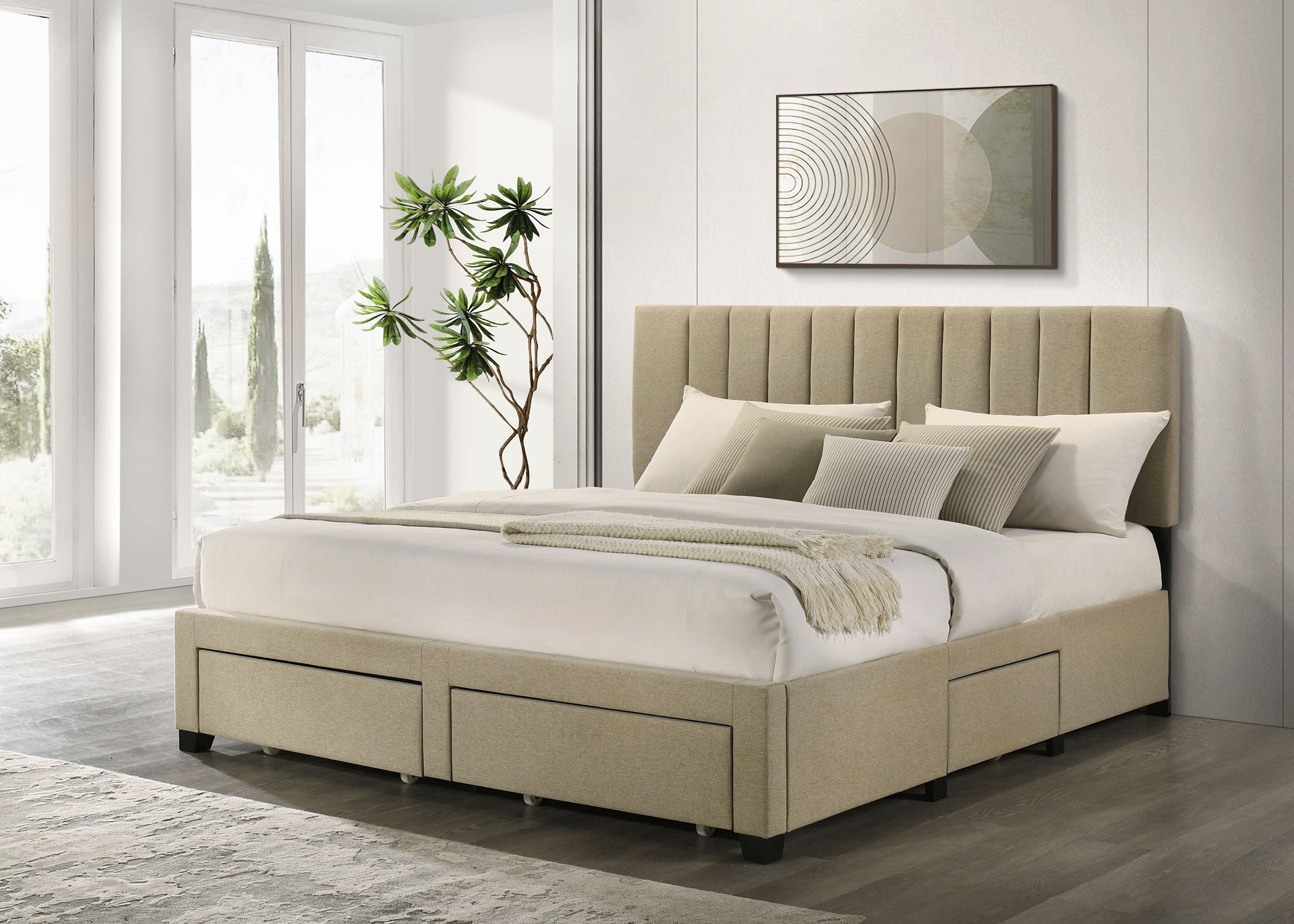Wheatland 4-drawer Upholstered Eastern King Storage Bed Brown — view 2