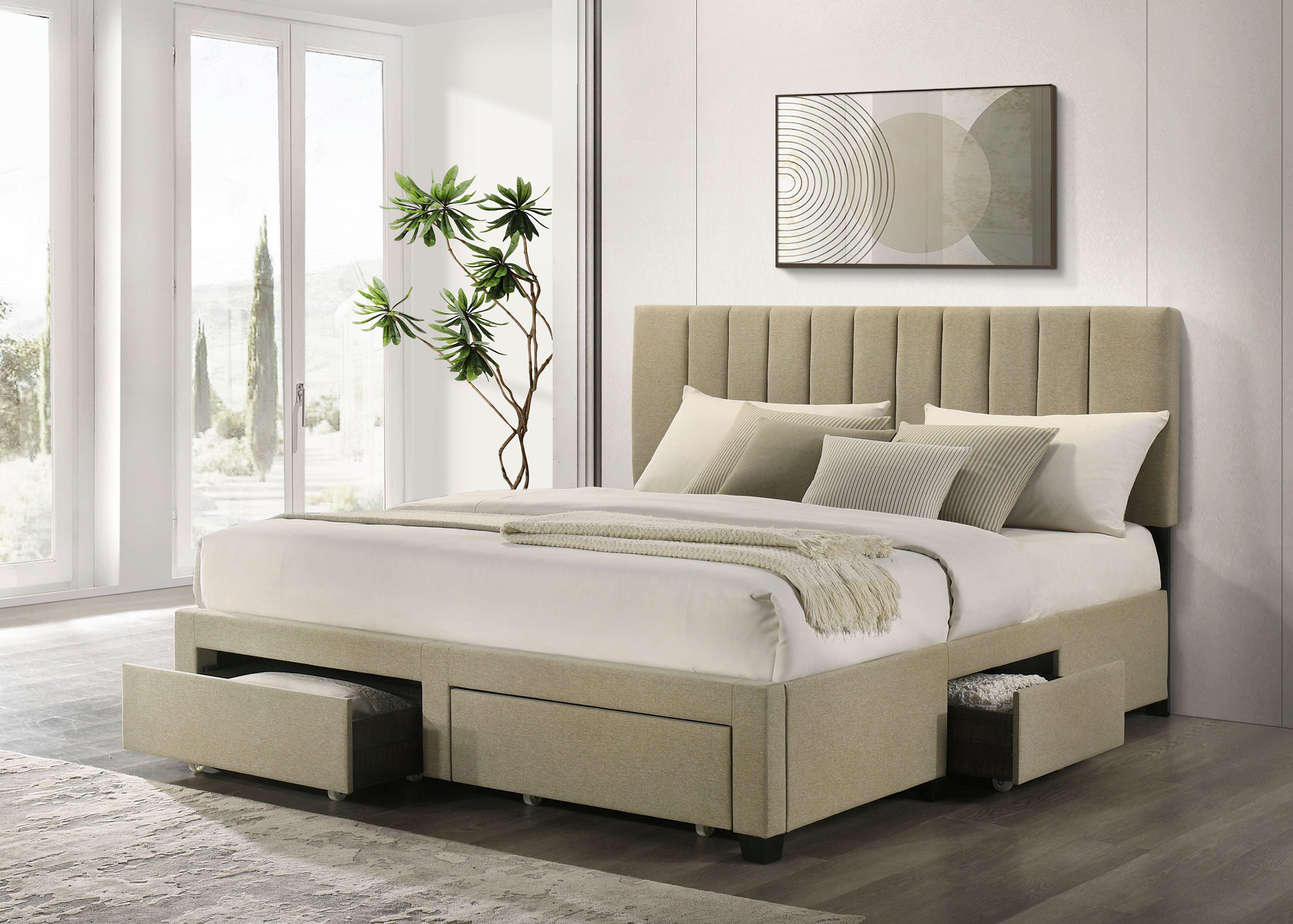 Wheatland 4-drawer Upholstered Eastern King Storage Bed Brown — view 3