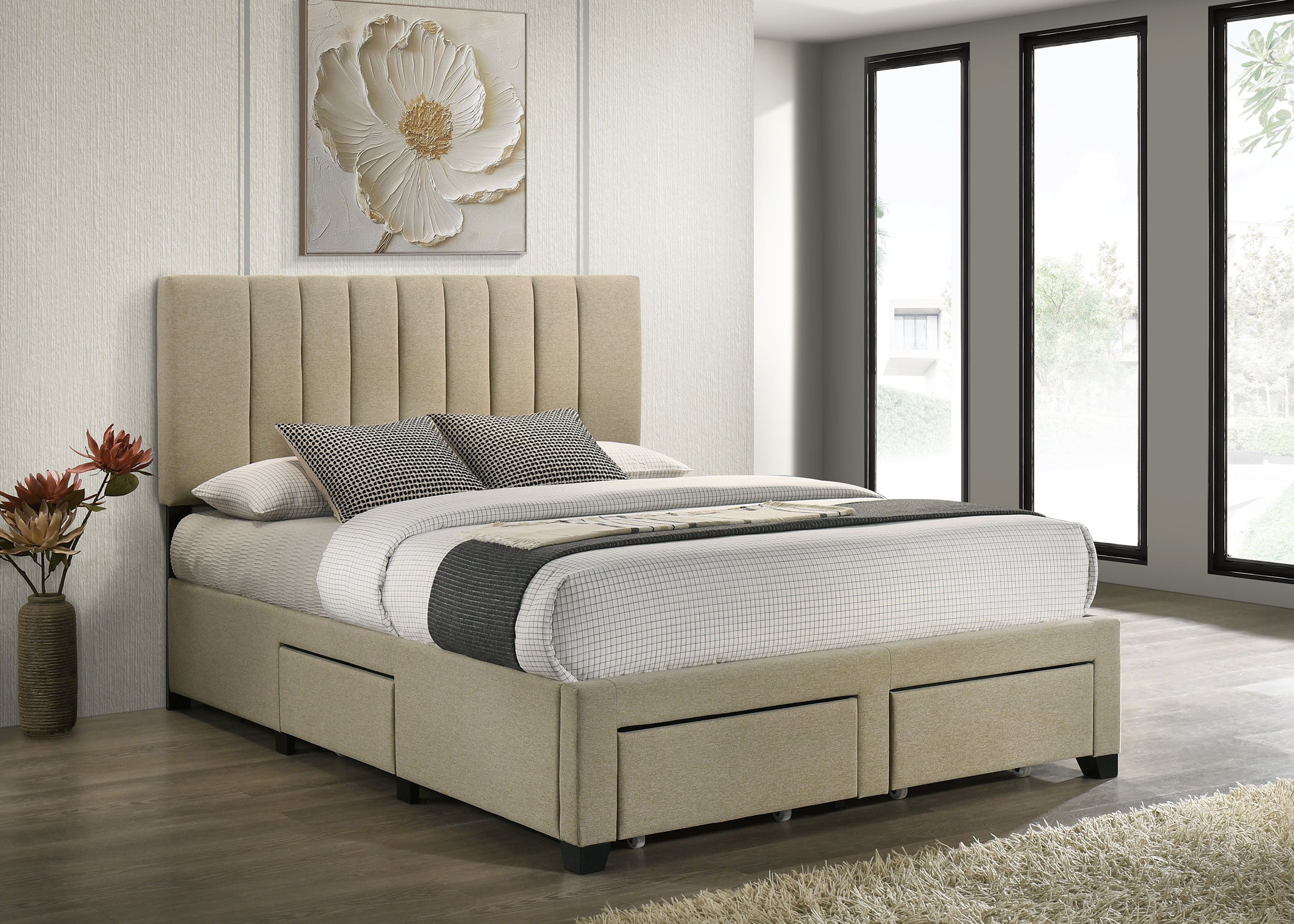 Wheatland 4-drawer Upholstered Queen Storage Bed Light Brown — view 2