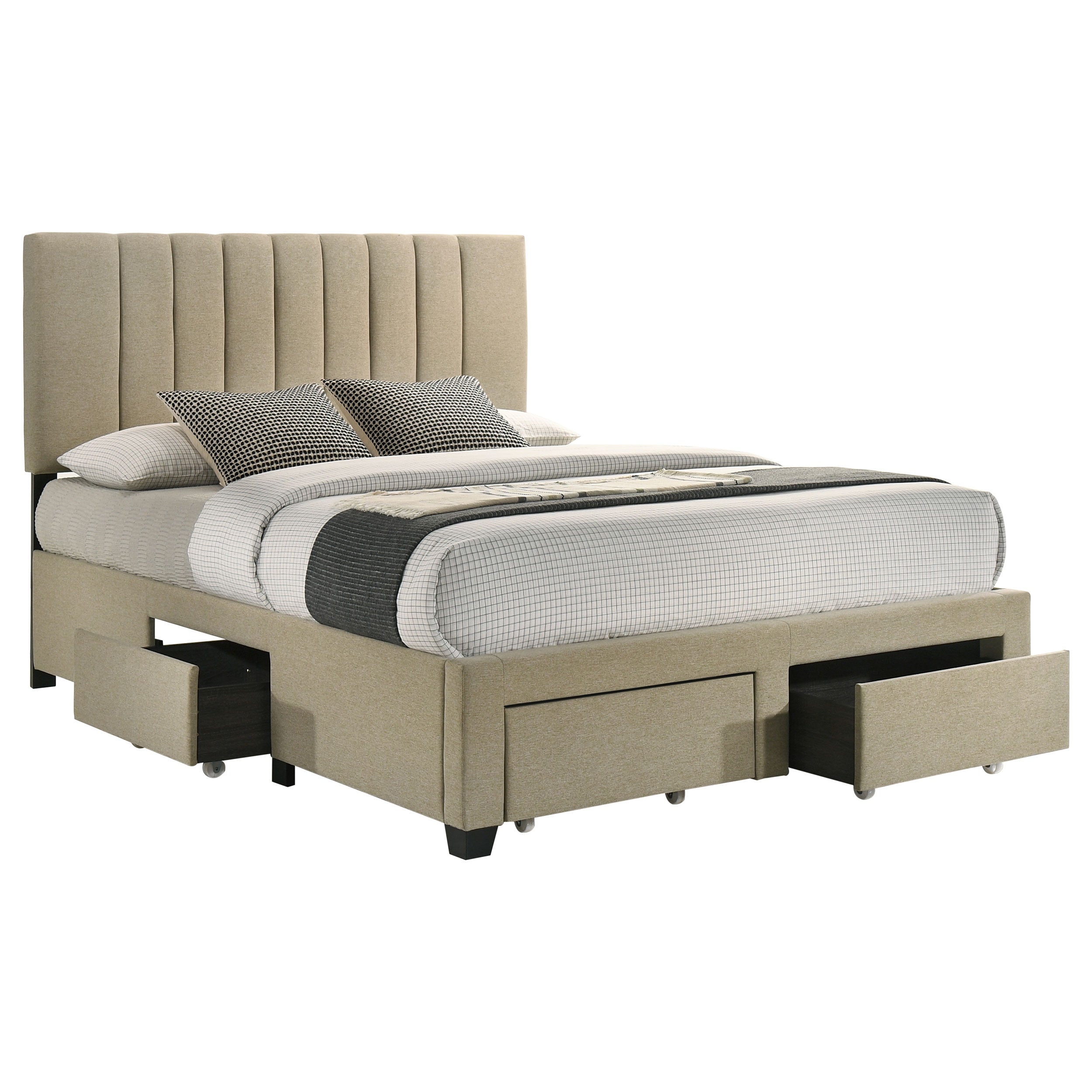 Wheatland 4-drawer Upholstered Queen Storage Bed Light Brown — view 5