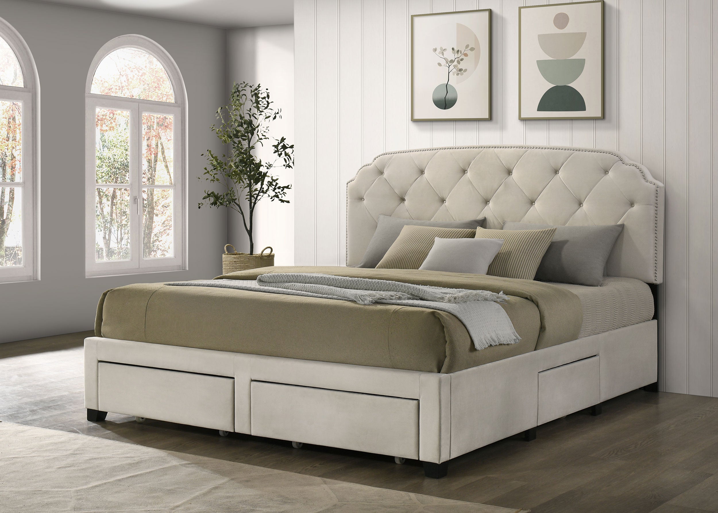 Marianna 4-drawer Upholstered Eastern King Storage Bed Cream — view 2