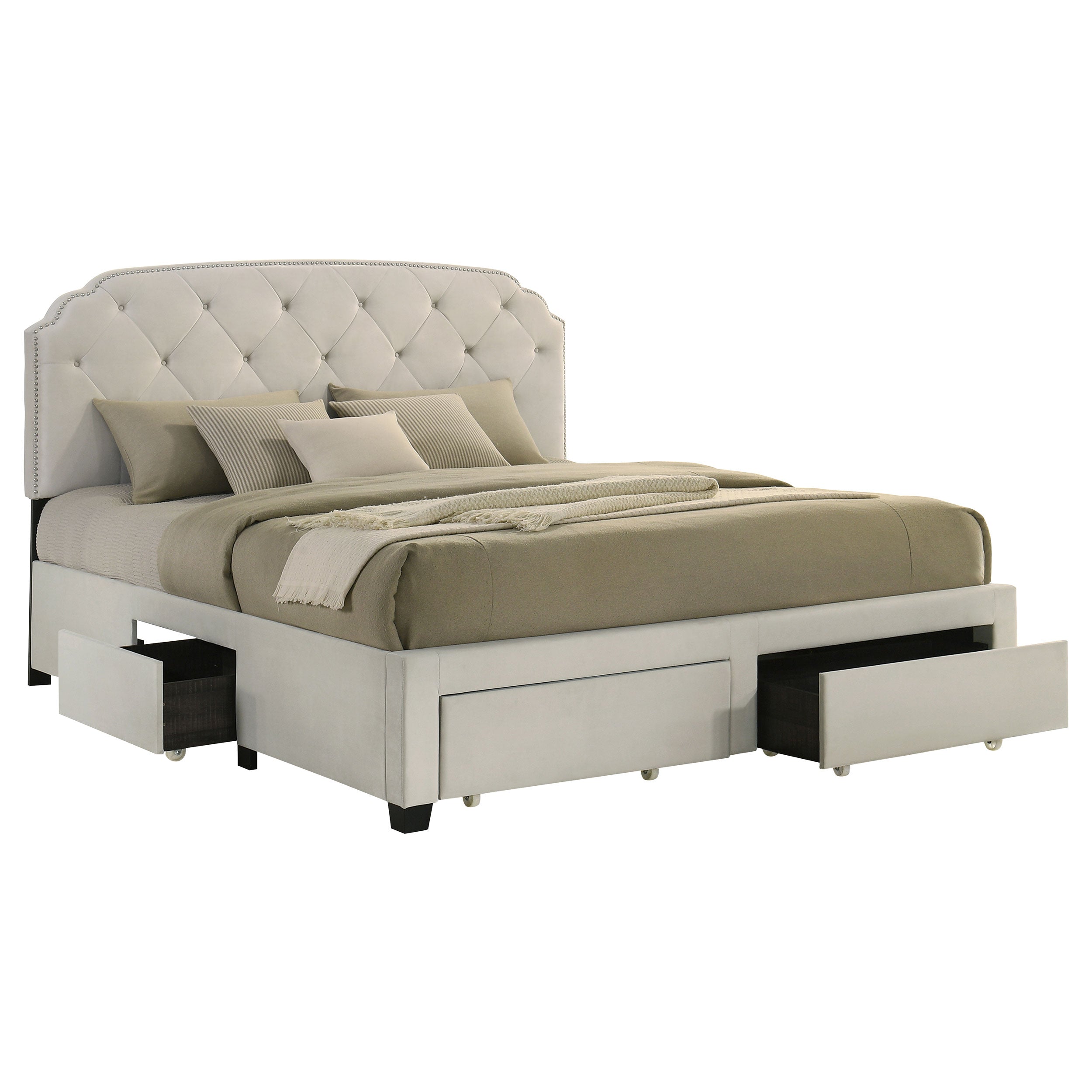 Marianna 4-drawer Upholstered Eastern King Storage Bed Cream — view 6