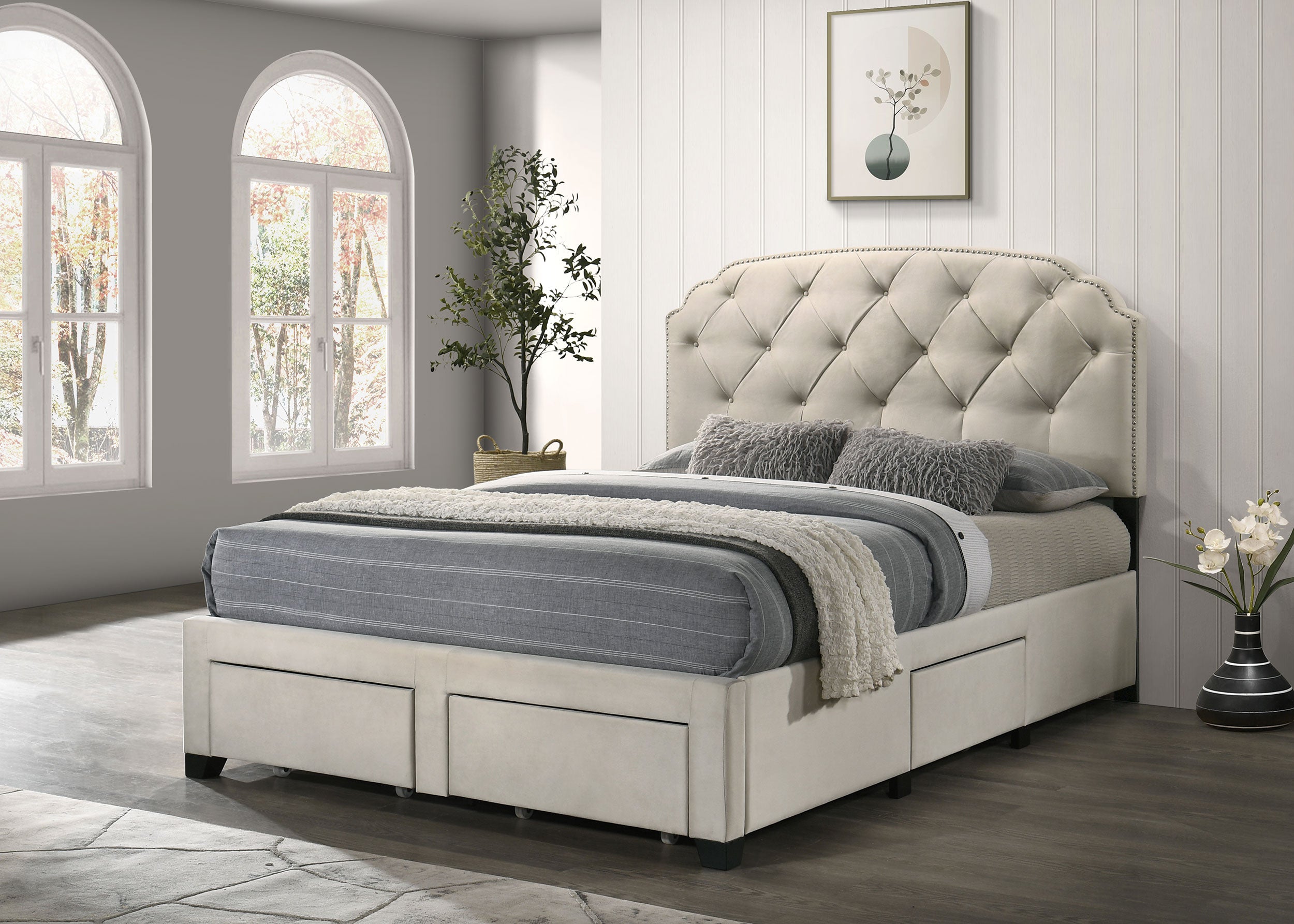 Marianna 4-drawer Upholstered Queen Storage Bed Cream — view 2