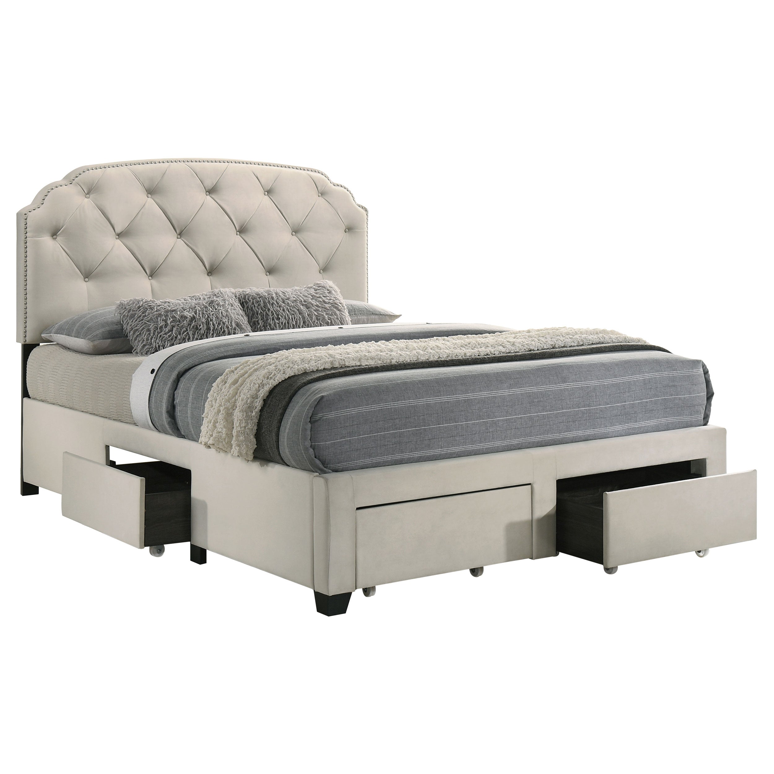 Marianna 4-drawer Upholstered Queen Storage Bed Cream — view 6