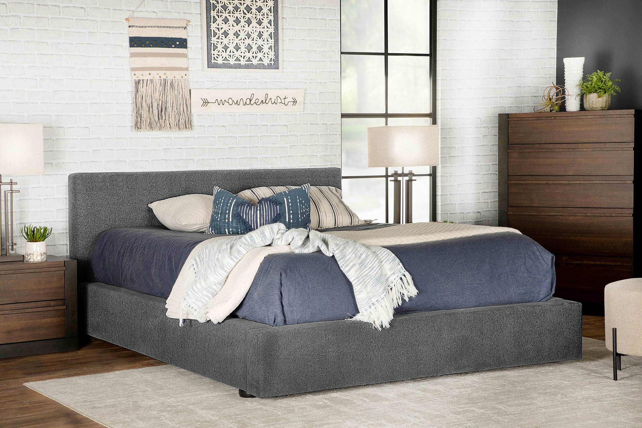 Gregory Upholstered Queen Panel Bed Graphite — view 2