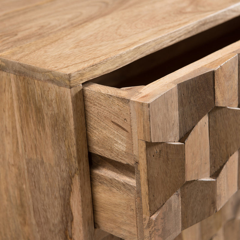Mid Century Modern Mango Wood 3 Drawer Chest With 3D Tile Weave Design - Natural