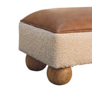 Vintage Leather Boucle Ball Footstool - Brown